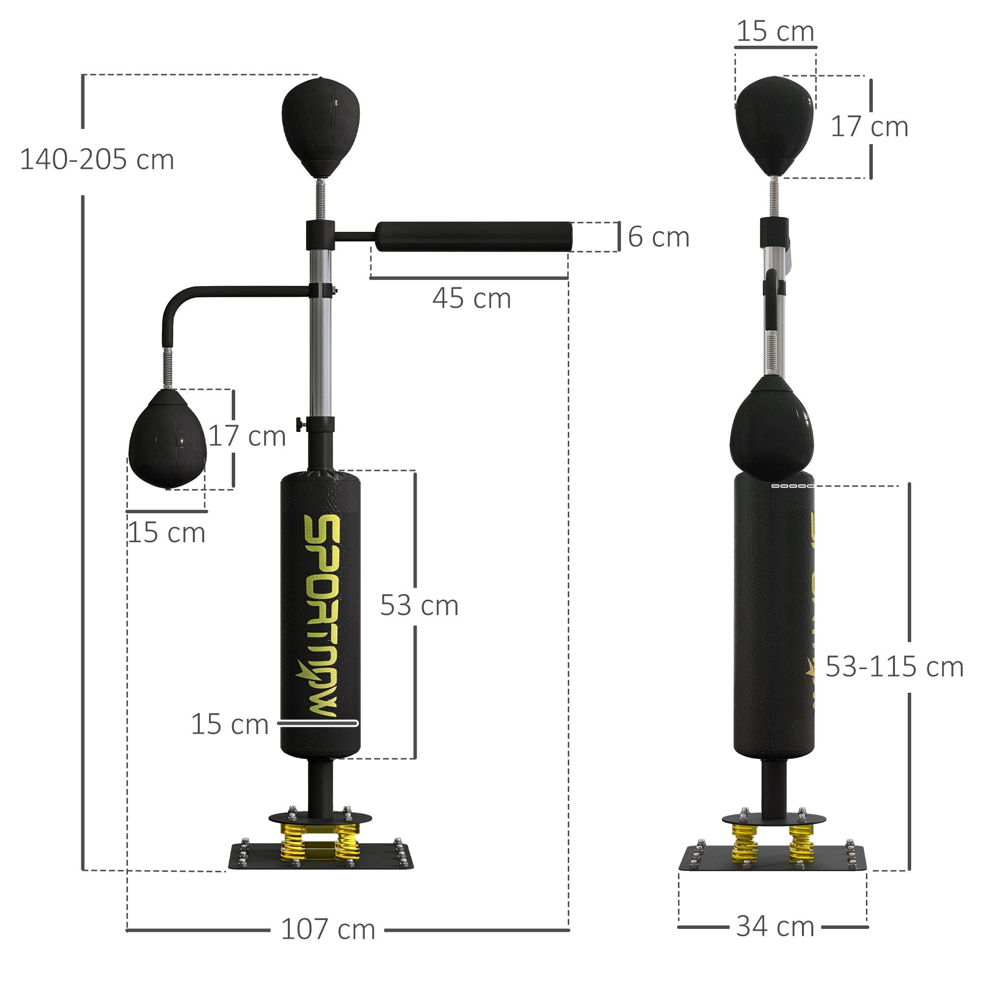 SPORTNOW Standboxsack Aufblasbarer Speed Ball mit Pumpe, Saugfuß, 2 Reflexsbälle (140-205 cm höhenverstellbar Punchingball Set, 1-tlg., freistehend Boxsack), Kickboxsack Boxing Trainer für Erwachsene Jugendliche Krafttraining