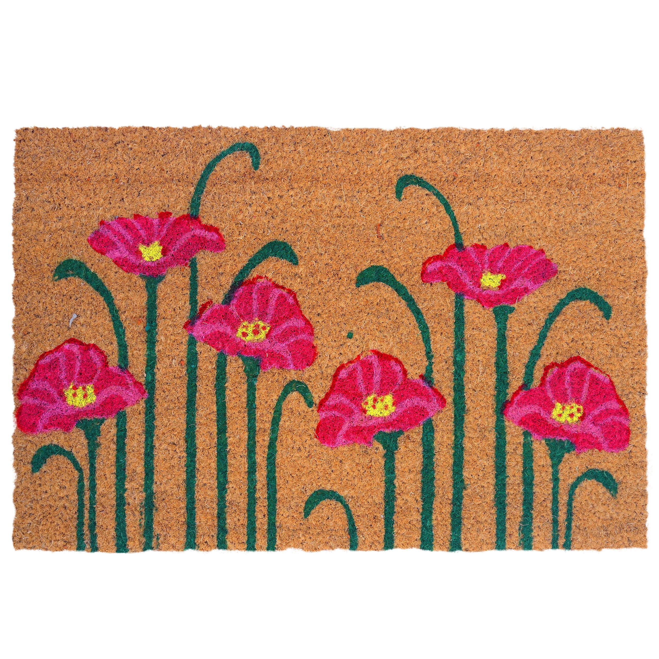 relaxdays Fußmatte Kokos Fußmatte Pflanzen 60x40 cm, Rechteckig, Höhe: 15 mm, H