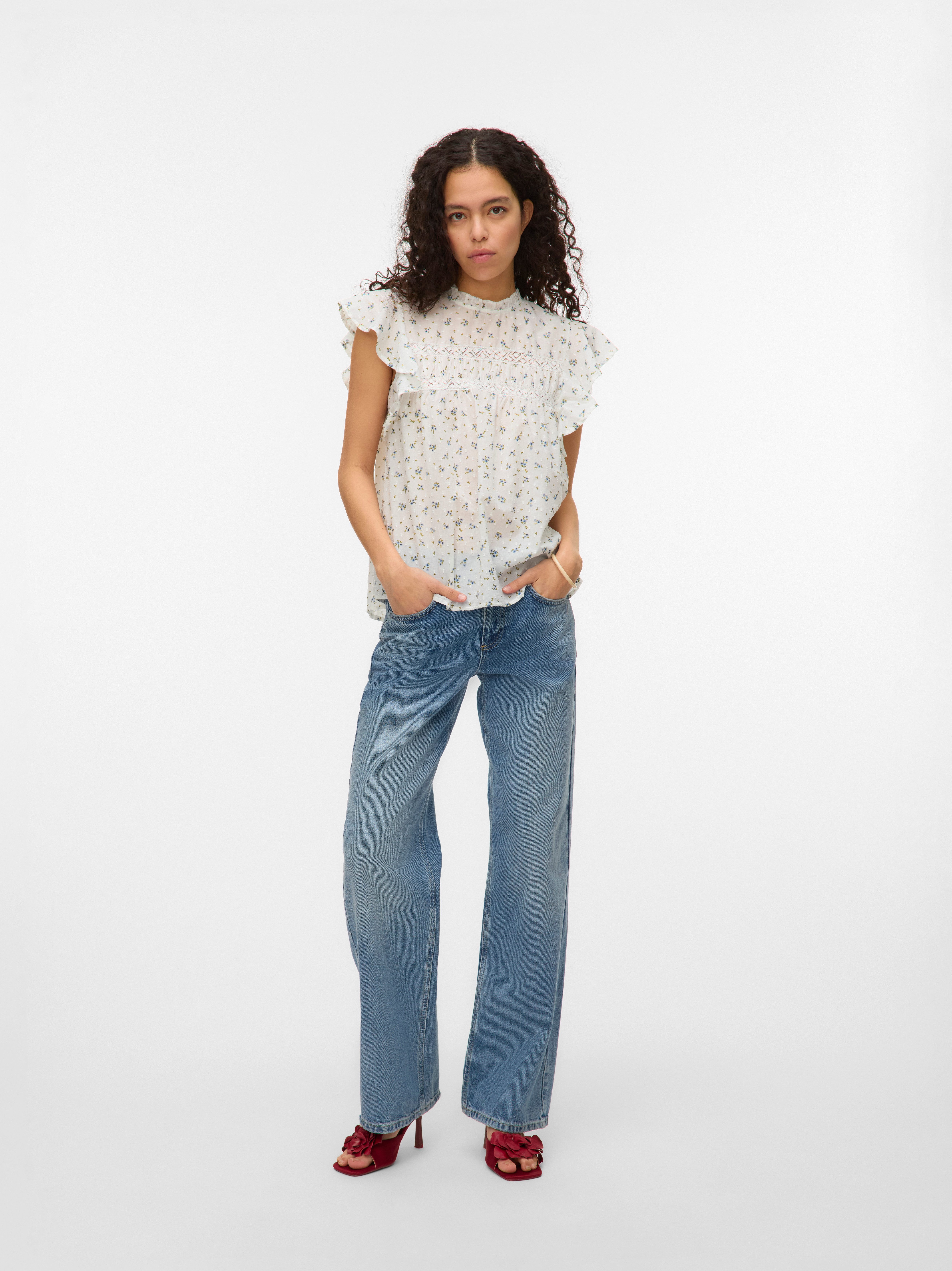 Vero Moda Blusenshirt VMTRINE SL LACE TOP WVN NOOS Baumwolle