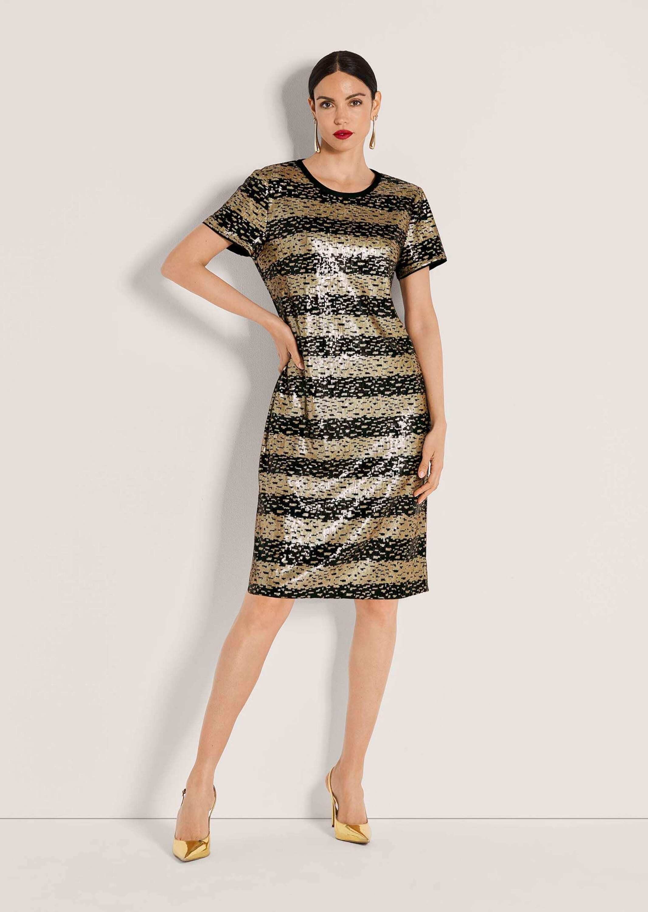 MADELEINE Midikleid Elegantes Shirtkleid im Streifen-Look Eventkleid mit Rundhals, Knielänge und Kurzarm