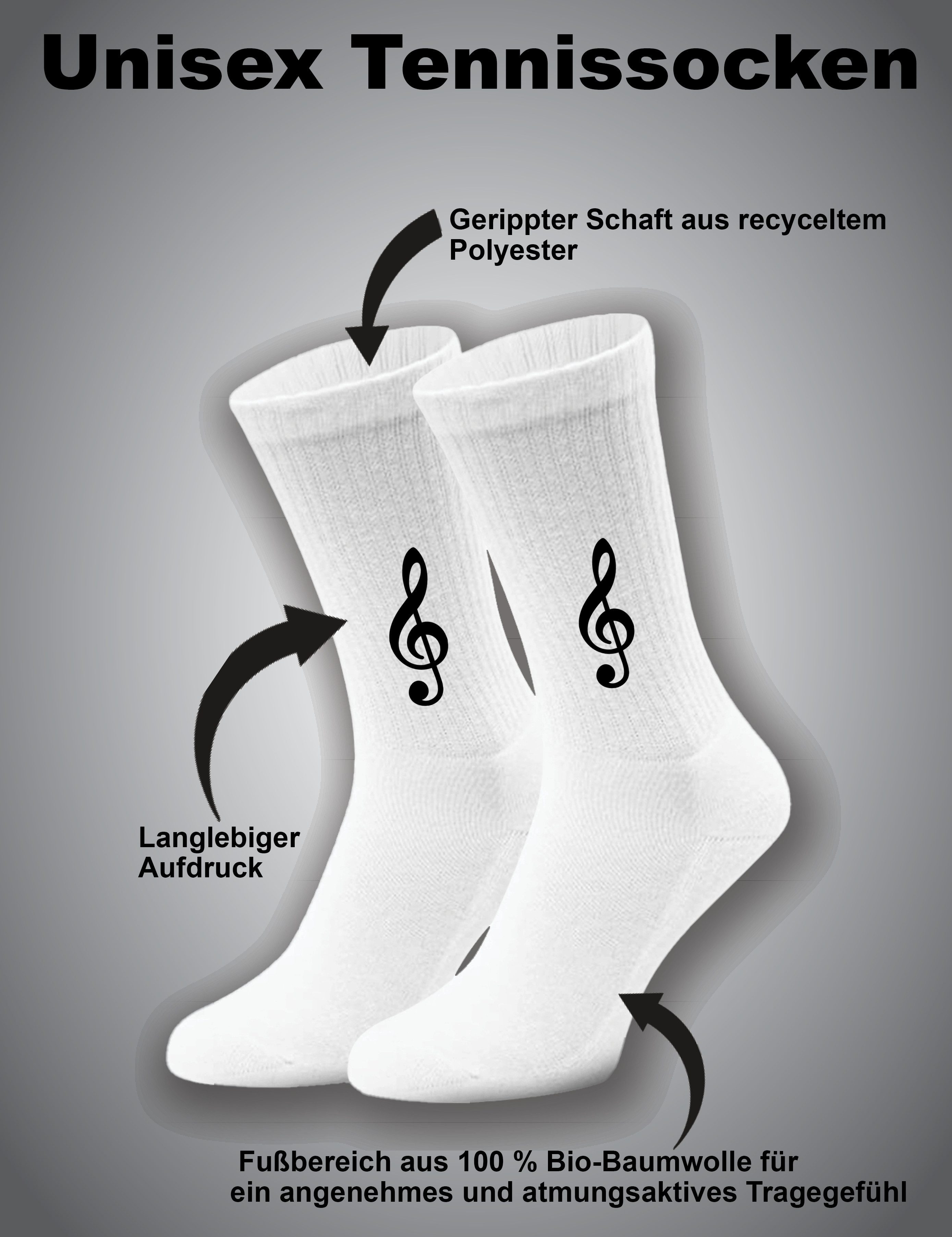 Youth Designz Tennissocken Unisex Socken "Notenschlüssel" Aufdruck lustig Geschenk Statement mit verstärkter Verse und Zehenbereich