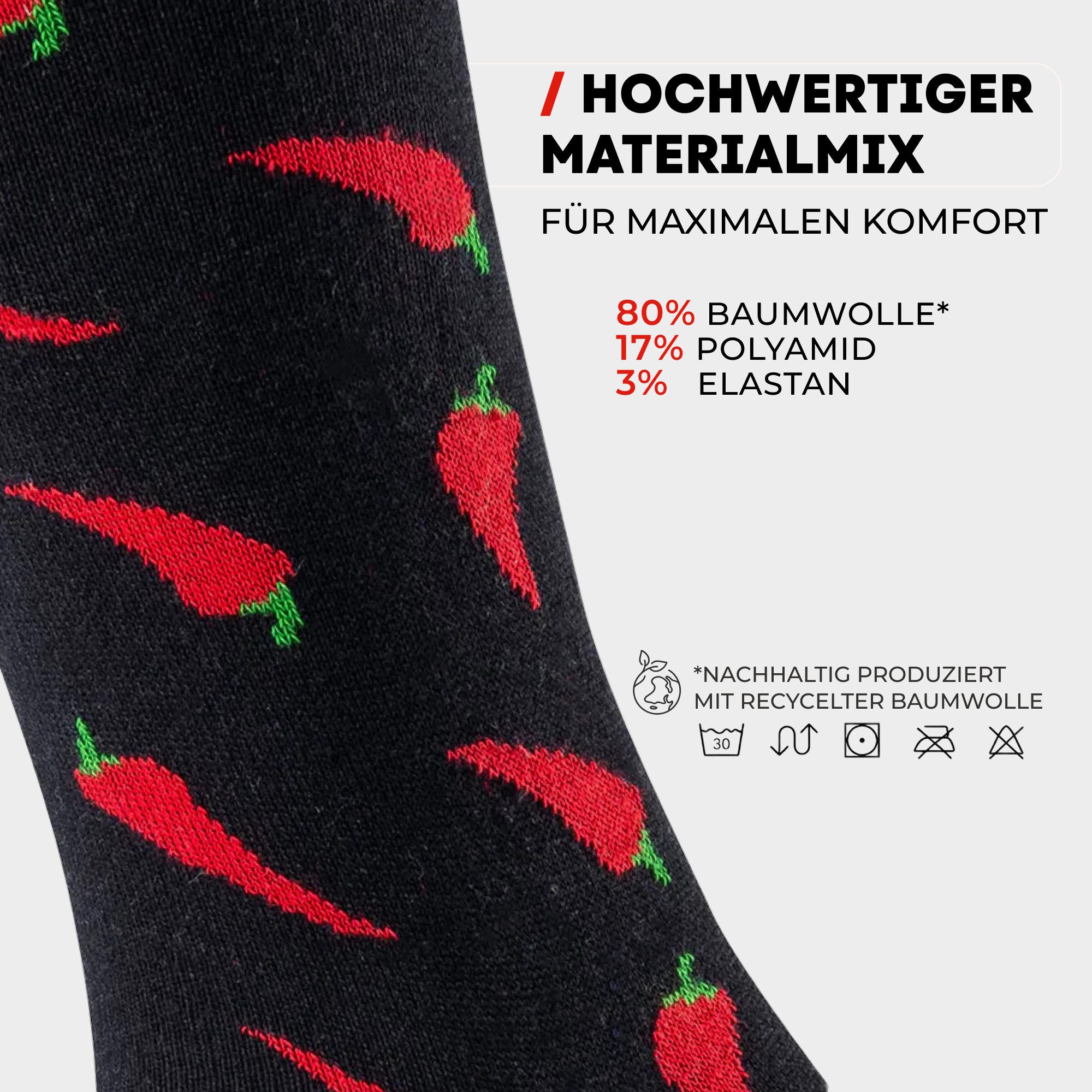 Chili Lifestyle Freizeitsocken CHILI Lustige Socken mit Spruch Banderole als Geschenksocken (Paar, 1-Paar, Mit Spruchbanderole) Weichbund ohne Gummidruck – Bild 3 von 5