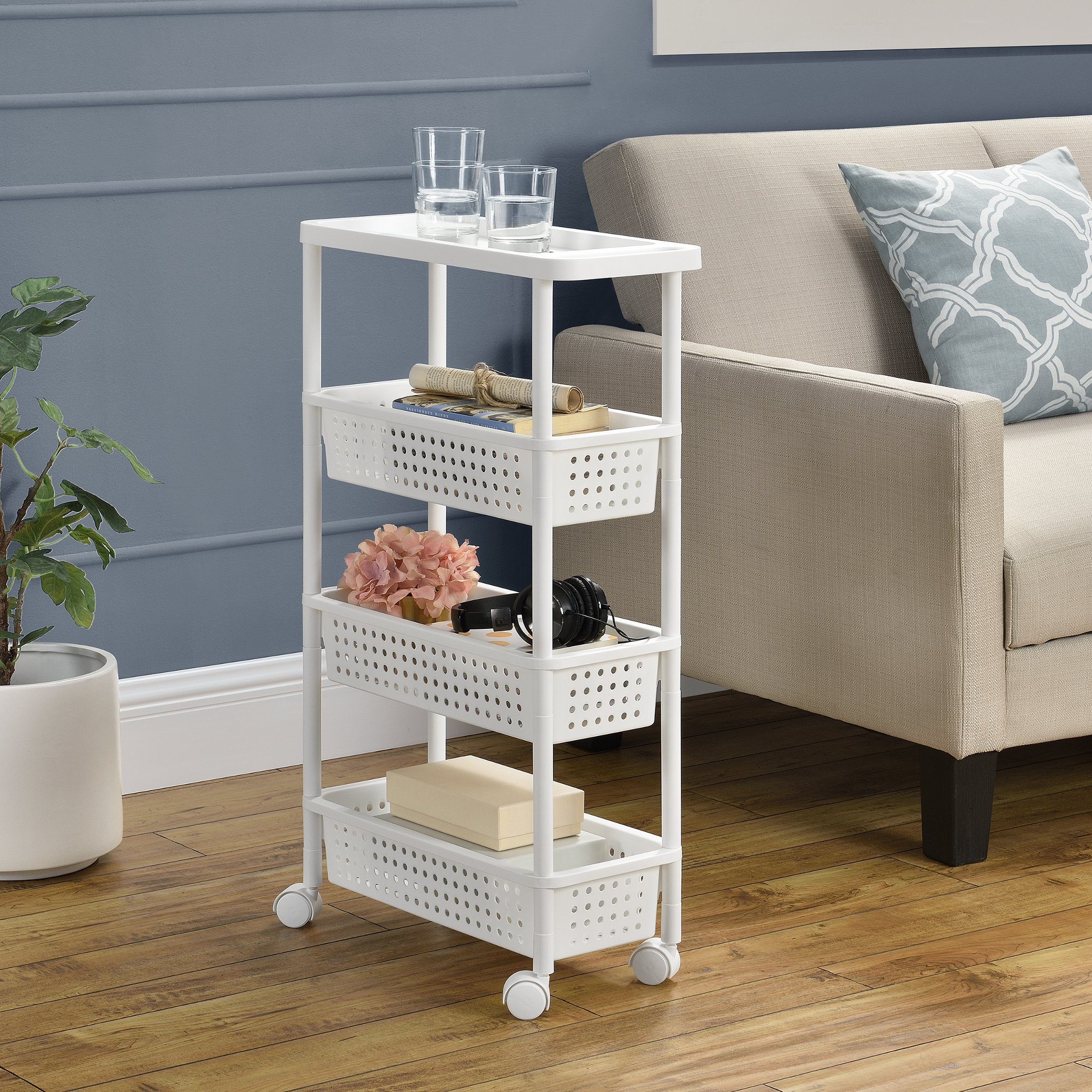 en.casa Regalwagen, Rollregal Küchenregal Allzweckwagen 100x22x48cm Weiß günstig online kaufen
