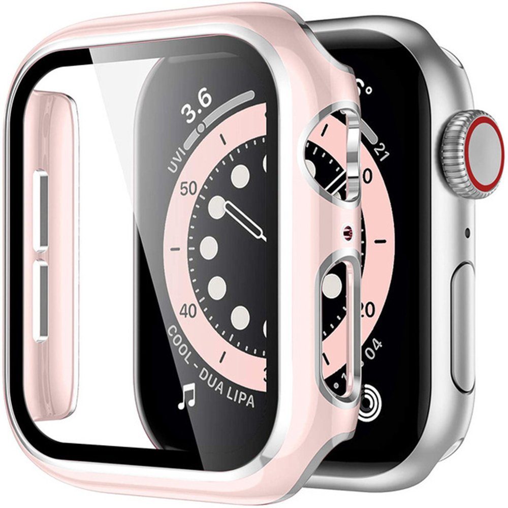 GelldG Uhrenetui Hülle mit Displayschutz kompatibel mit Apple Watch Series 7/6/SE/54321 Hellrosa