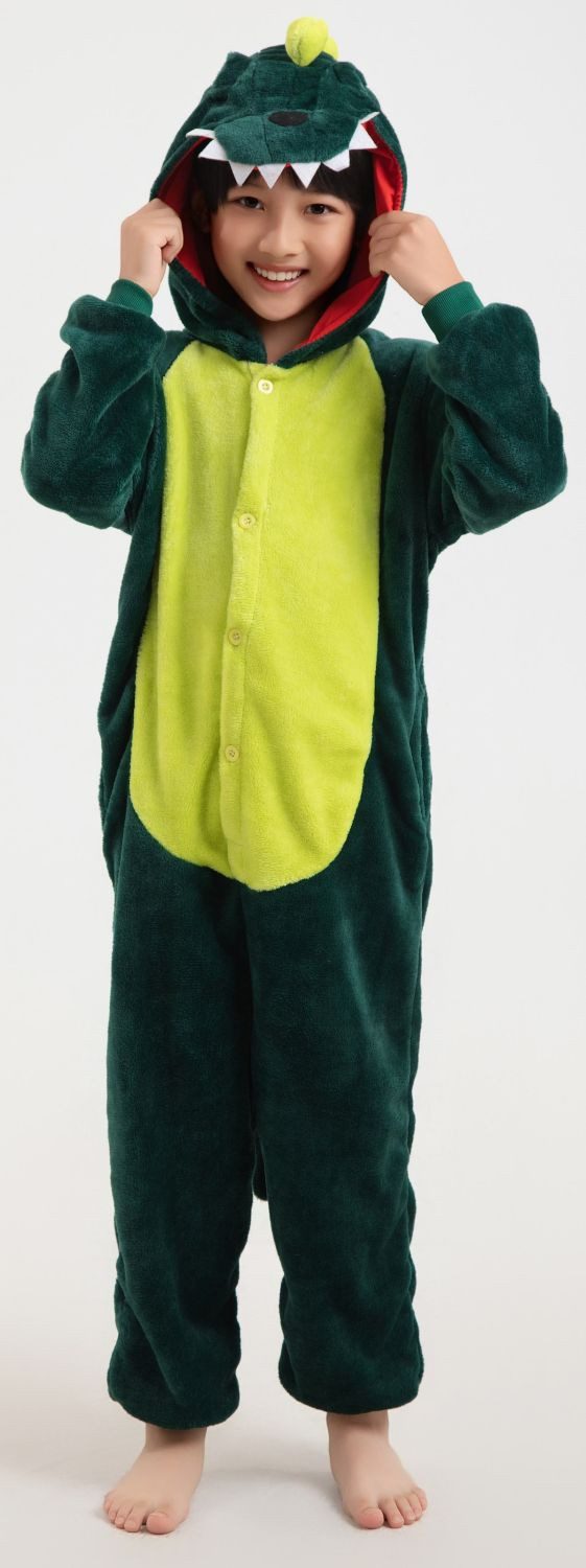 Corimori Jumpsuit Kinder Kostüm Jumpsuit Onesie verschiedene Designs (1-tlg) Fasching, Karneval, Tierkostüme Krokodil Grün 110-116 Dino Dinosaurier – Bild 3 von 5