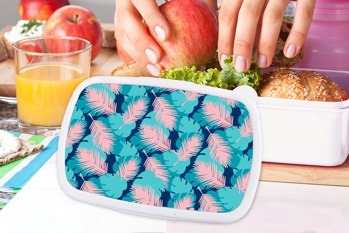MuchoWow Lunchbox - und Kinder Mädchen weiß Erwachsene, für Kunststoff, Jungs für Blatt, - Dschungel und Brotdose, (2-tlg), Muster Brotbox
