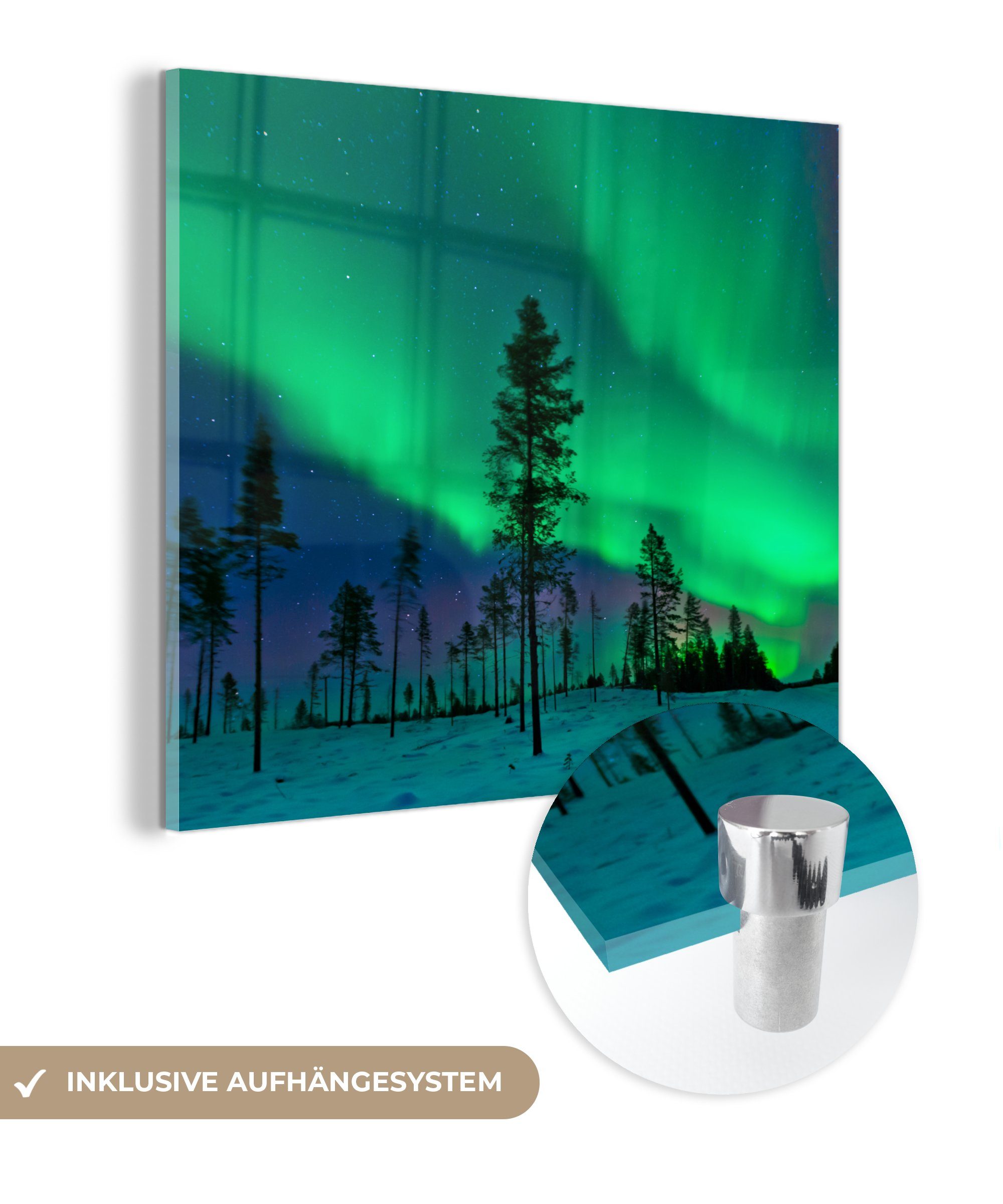 Wanddekoration - Glas Bilder auf Glasbilder MuchoWow auf Boom, (1 - - St), Acrylglasbild - Glas Foto - Schweden Wandbild Nordlichter bunt