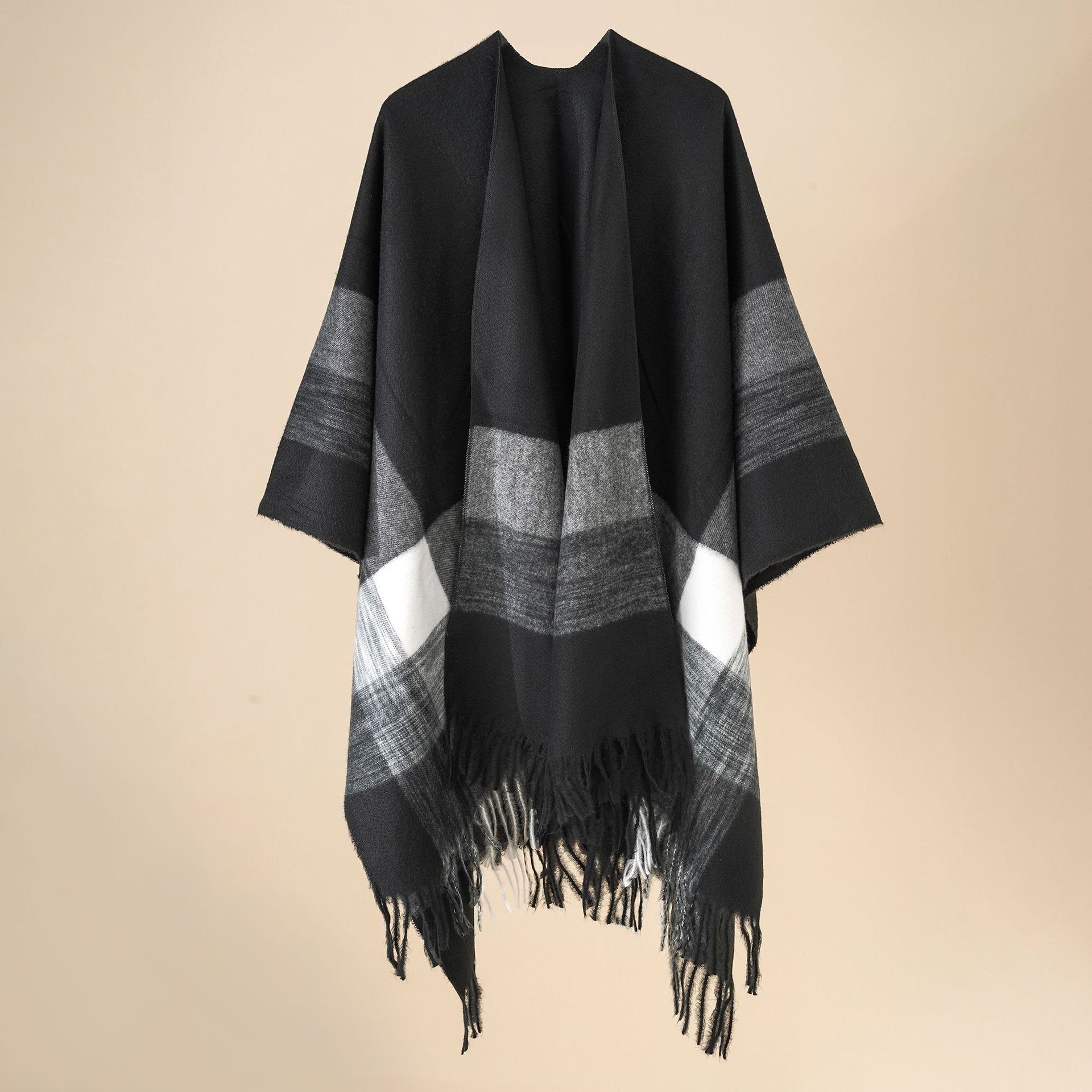 XDeer XXL-Schal Damen Schal,XXL Schal,Poncho in kuscheliger mit kleinen Fransen, Winterschal Damen Halstuch Geschenk für Frauen black