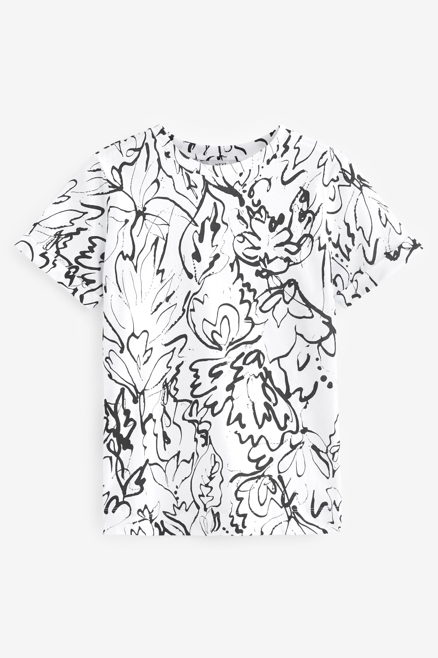Next T-Shirt Black/White (1-tlg) mit Rundhalsausschnitt Swirl Kurzärmliges T-Shirt
