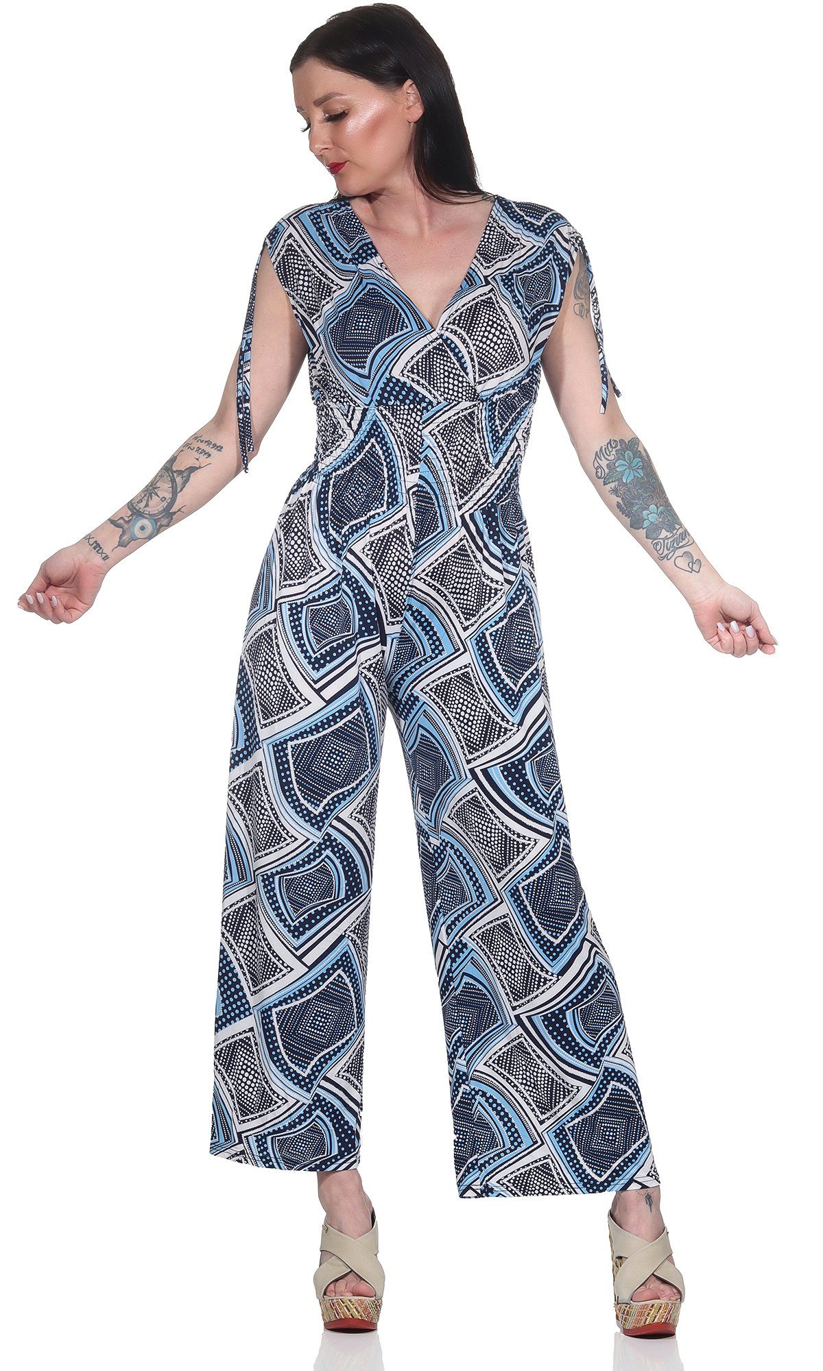 Aurela Damenmode Jumpsuit Damen Jumpsuit festlich & schick leichter Overall für warme Tage für eine maximale Körpergröße bis 1,68m tragbar Blau