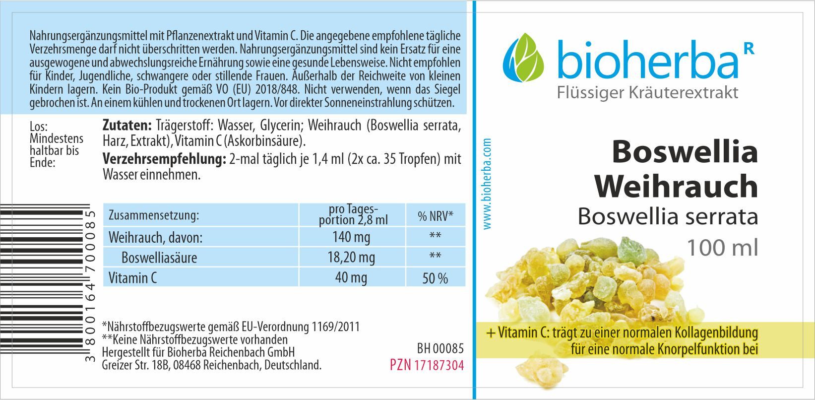 BIOHERBA R Boswellia Weihrauch Tropfen Tinktur 100 ml Nahrungsergänzungsmittel