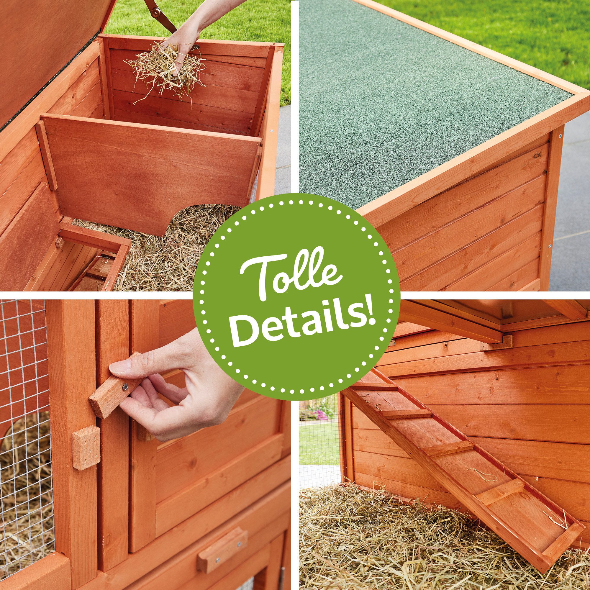 Zooprinz Kleintierstall Mukkel mit Rampe Klappdach auf 2 Etagen, 104x94x55 cm (BxHxT), Lasiertes Massivholz