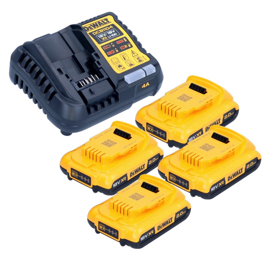 DeWalt DCB 1104 D4 Akku Starter Set 12 V / 18 V 4x Akku 2,0 Ah + DCB 1104 Akkupacks