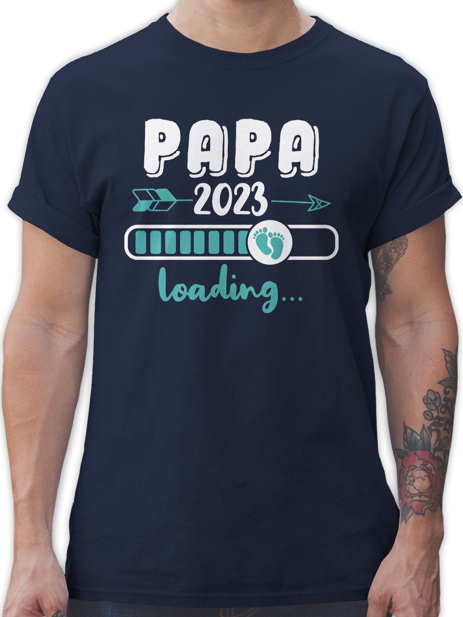 Shirtracer T-Shirt Papa 2023 Baby Loading Vatertag Geschenk für Papa 02 Navy Blau