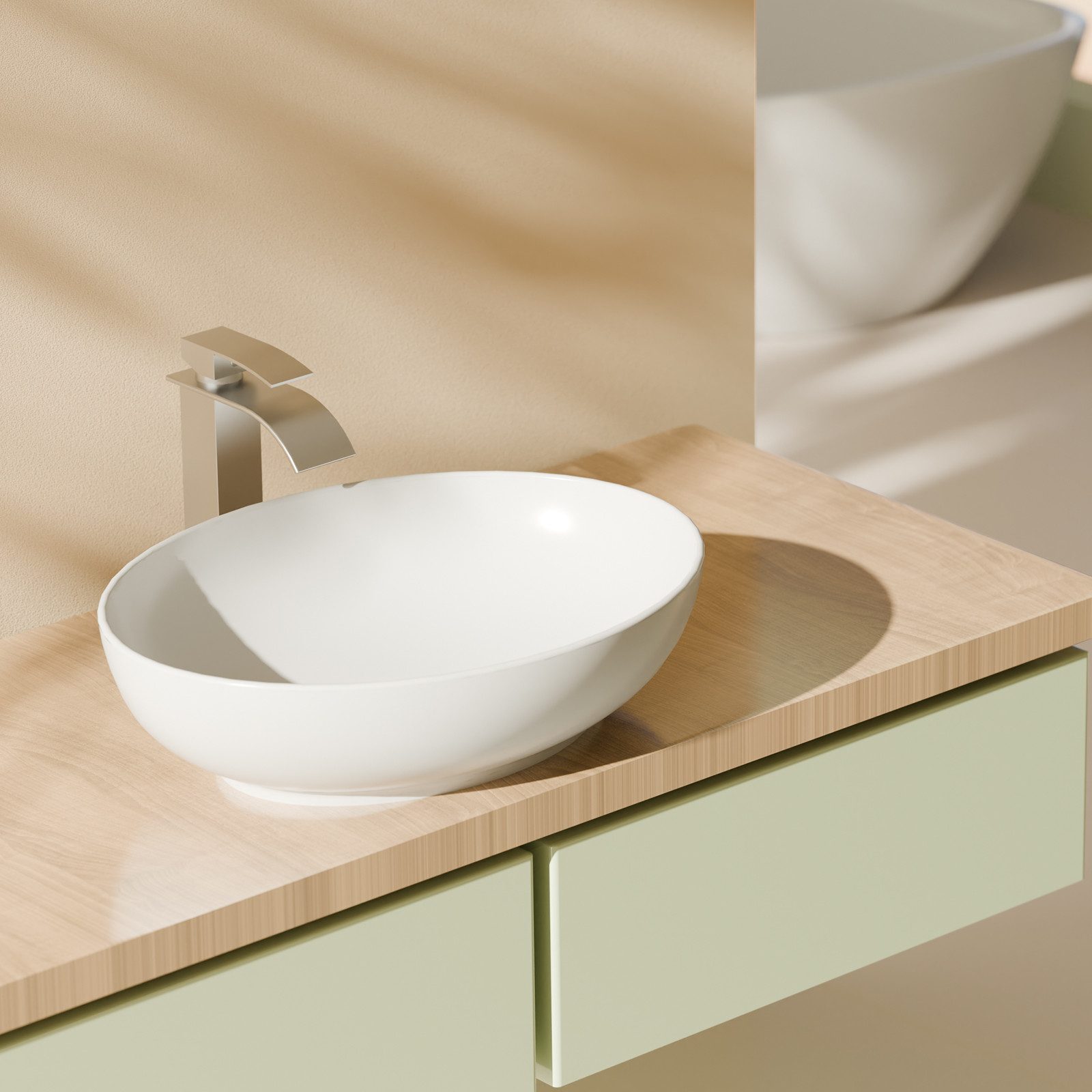 EMKE Aufsatzwaschbecken Oval Waschbecken Glänzend weiß für Badezimmer Gäste günstig online kaufen