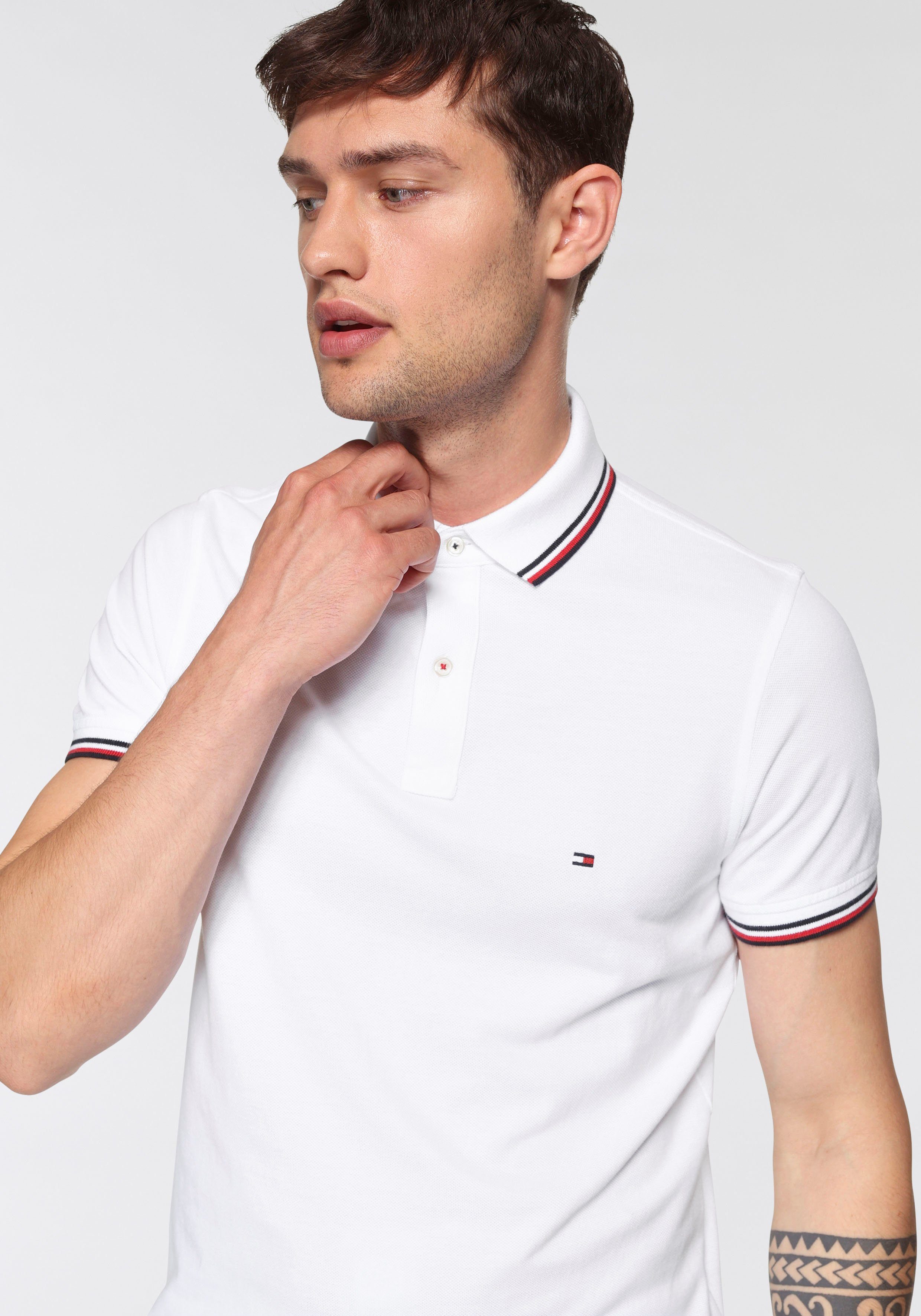 TOMMY SLIM TIPPED Poloshirt Hilfiger Tommy POLO white