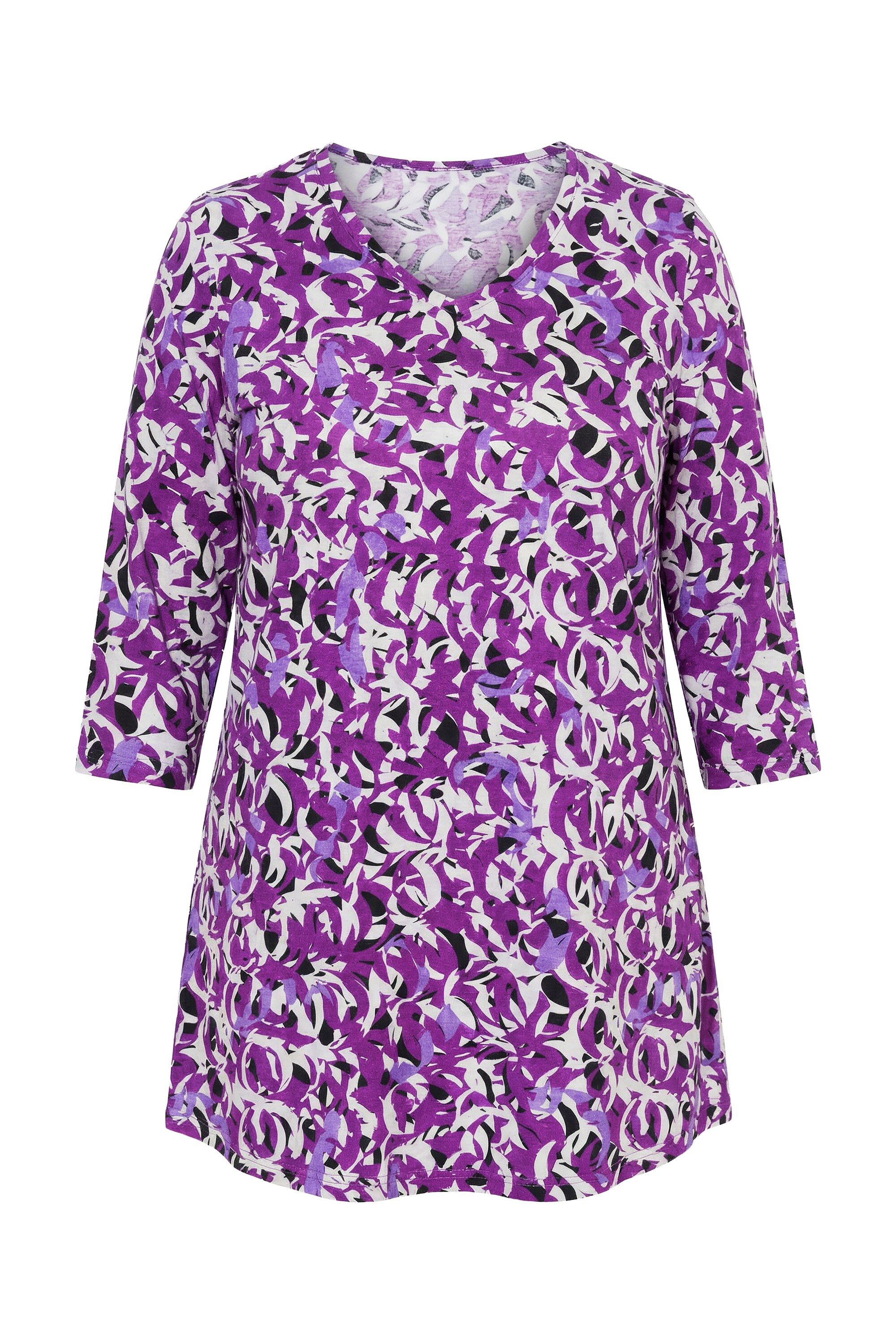 Ulla Popken Longshirt Longshirt grafischer Druck V-Ausschnitt 3/4-Arm
