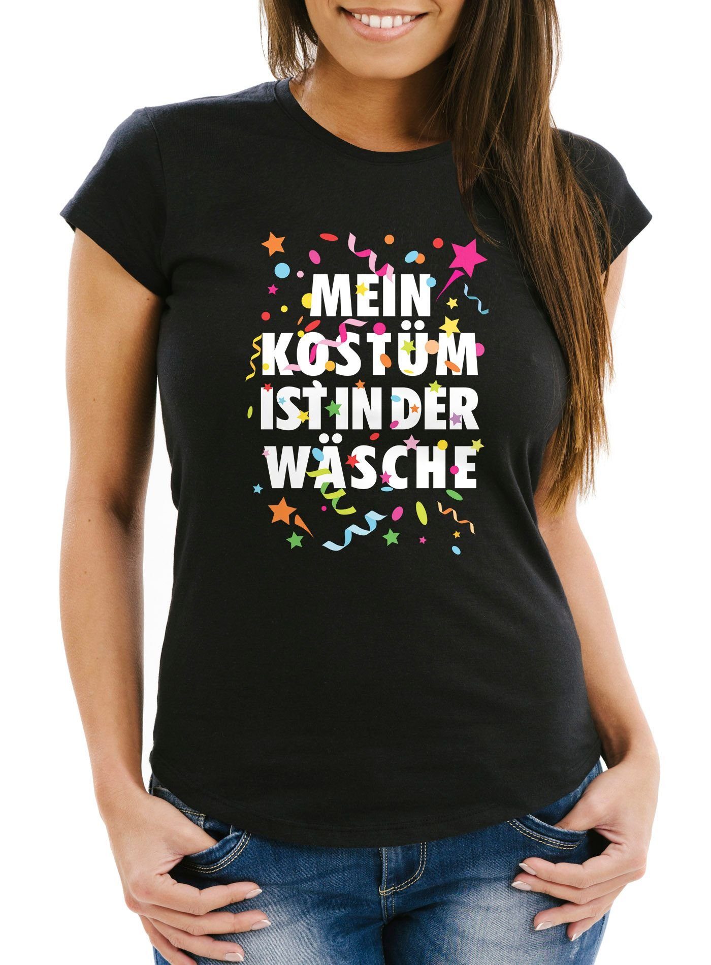 MoonWorks Print-Shirt Damen T-Shirt Fasching Karneval Kostüm Verkleidung Last Minute Faschin mit Print