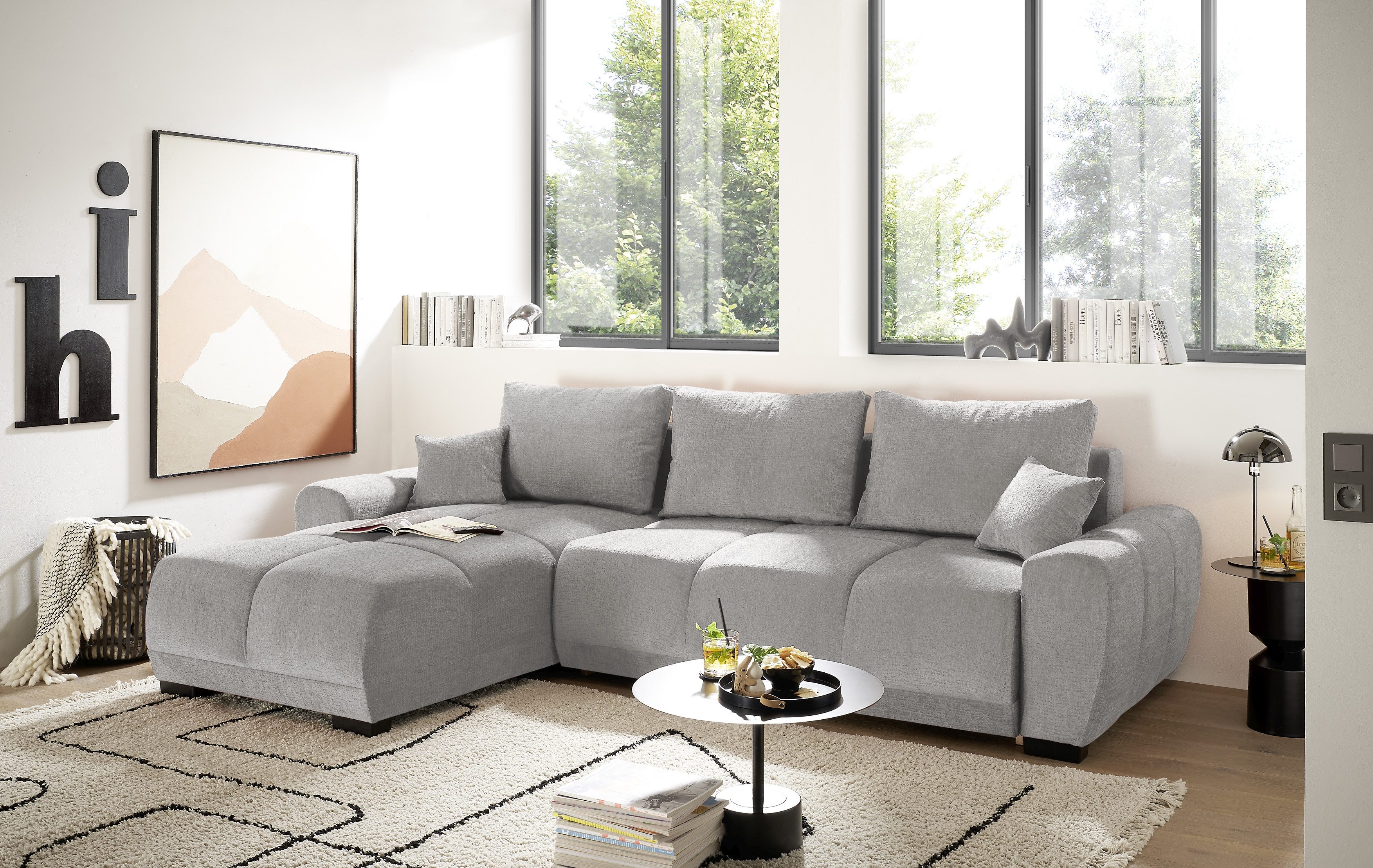 Black Red White Sofa Polsterecke mit Funktion DEXTER