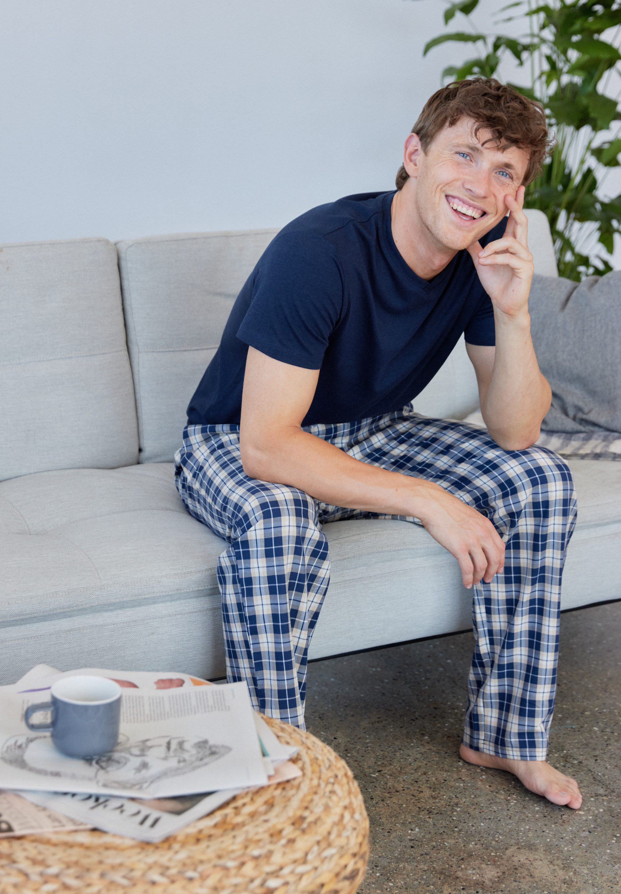 DANISH ENDURANCE Pyjamahose Pyjama Herren Schlafanzug aus Baumwolle, weiche Lounge-Hose mit Taschen