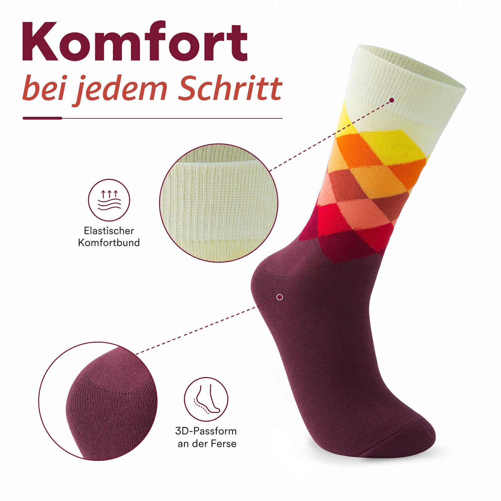 Vkele Businesssocken Bunte Socken (6-Paar) Geschenkpack einfarbige socken herrensocken, Crew Socken – Bild 4 von 5