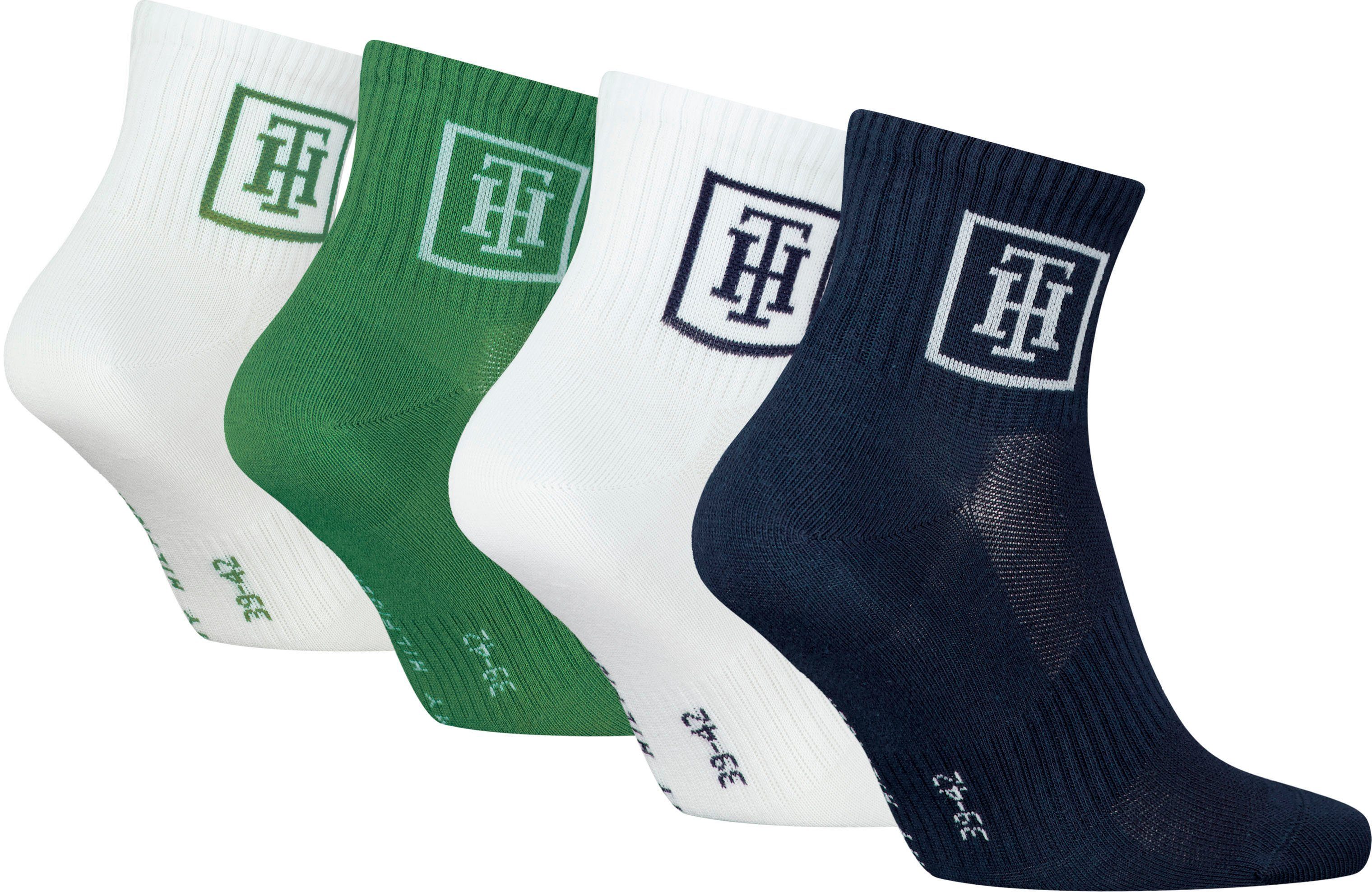 Tommy Hilfiger Kurzsocken Mesh-Front Atmungsaktivität navy-green Quarter-Socks für mit