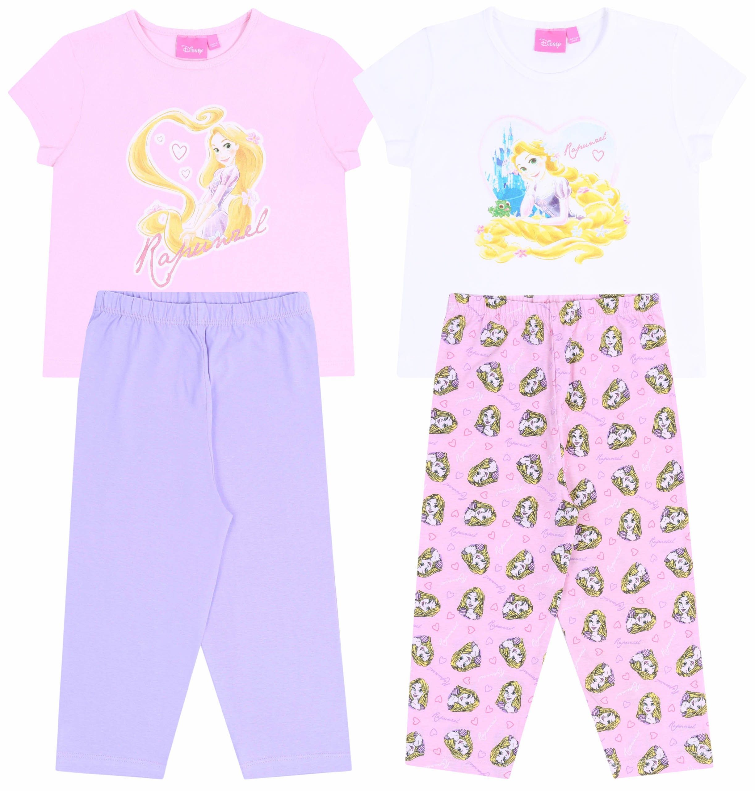 Schlafanzug 2x pink-violettes zweiteiliges Pyjama für Mädchen Rapunzel 5-6 Jahre