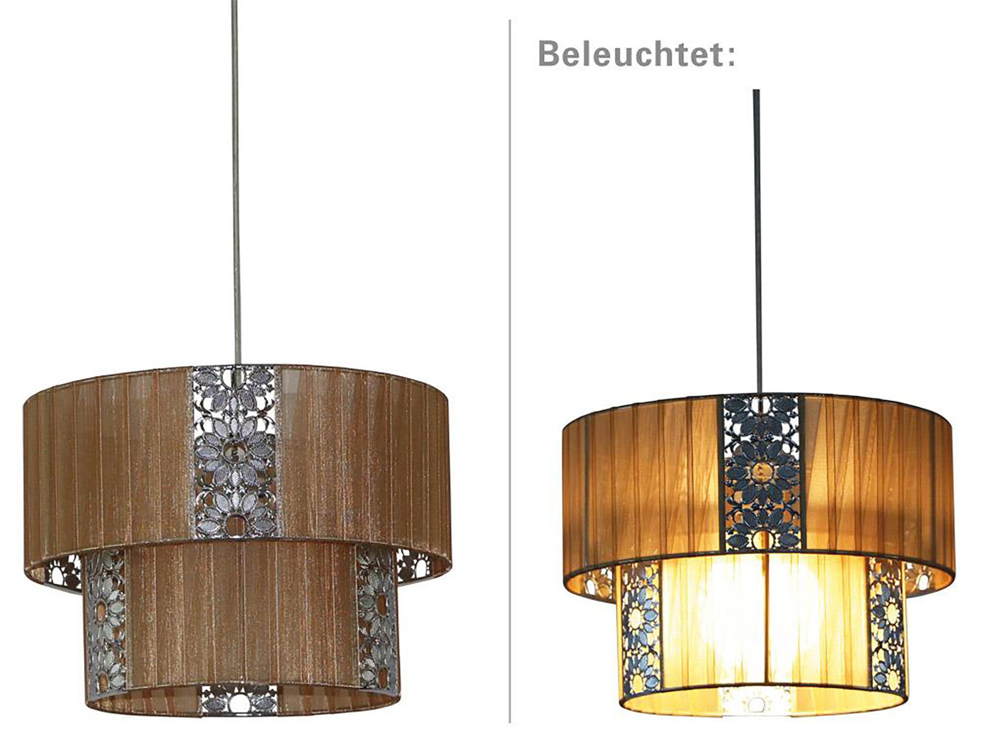 näve Pendelleuchte Pori, ohne Leuchtmittel, Farbe cappuccino mit Blütenornament in grau, 1x E27 exkl. max. 60 W