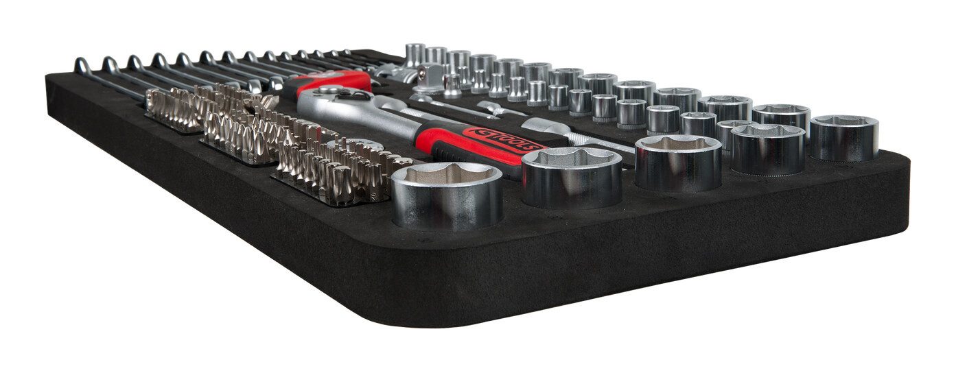 KS Tools Werkzeugwagen, (154-tlg), Toolbox Steckschlüssel- und Ringmaulschlüssel-Satz, 154-teilig