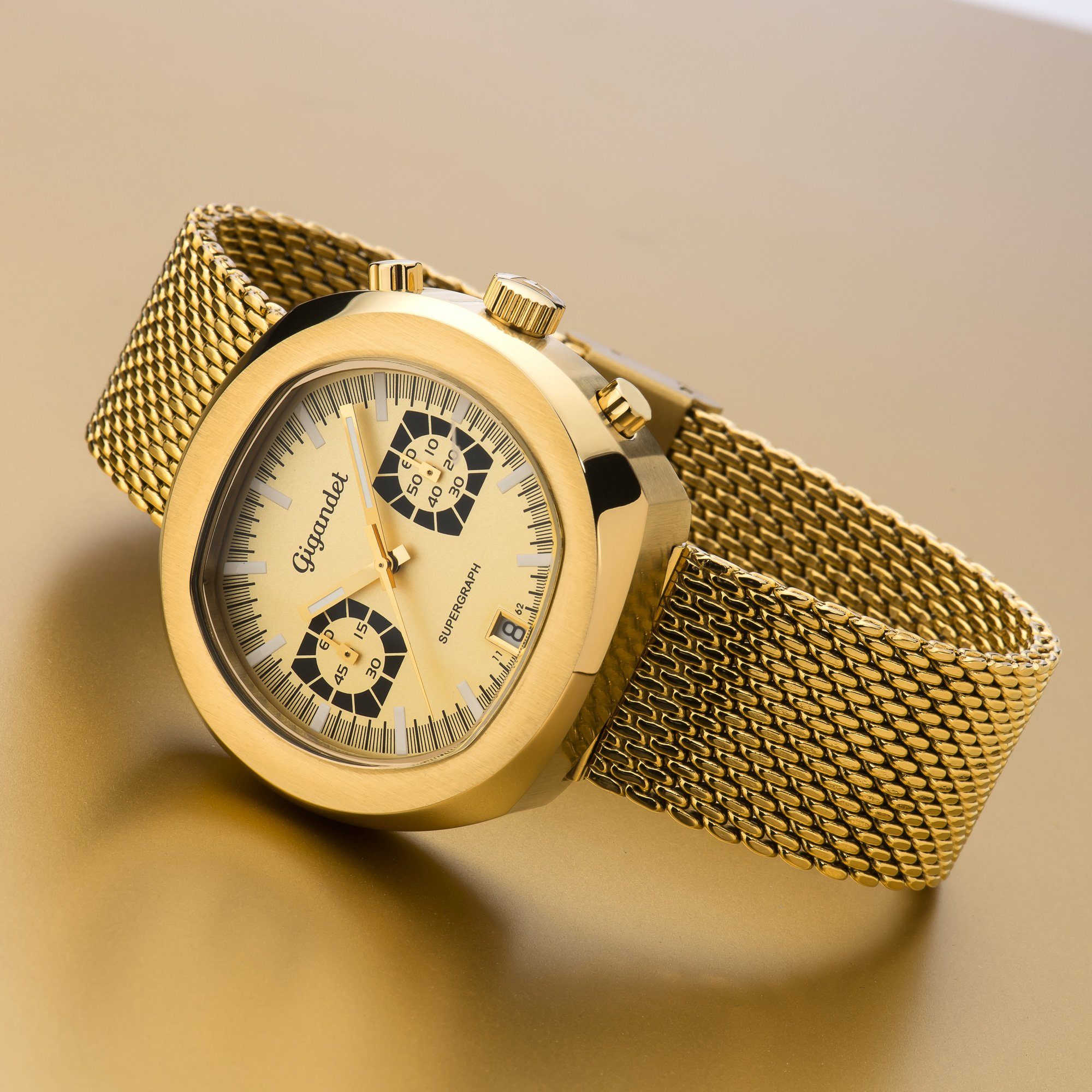 Gigandet Chronograph Armbanduhr, Herrenuhr, Sportuhr, 44mm, SUPERGRAPH G11-004, Mineralglas, Datumsanzeige, Edelstahlband, 10bar/100m wasserdicht