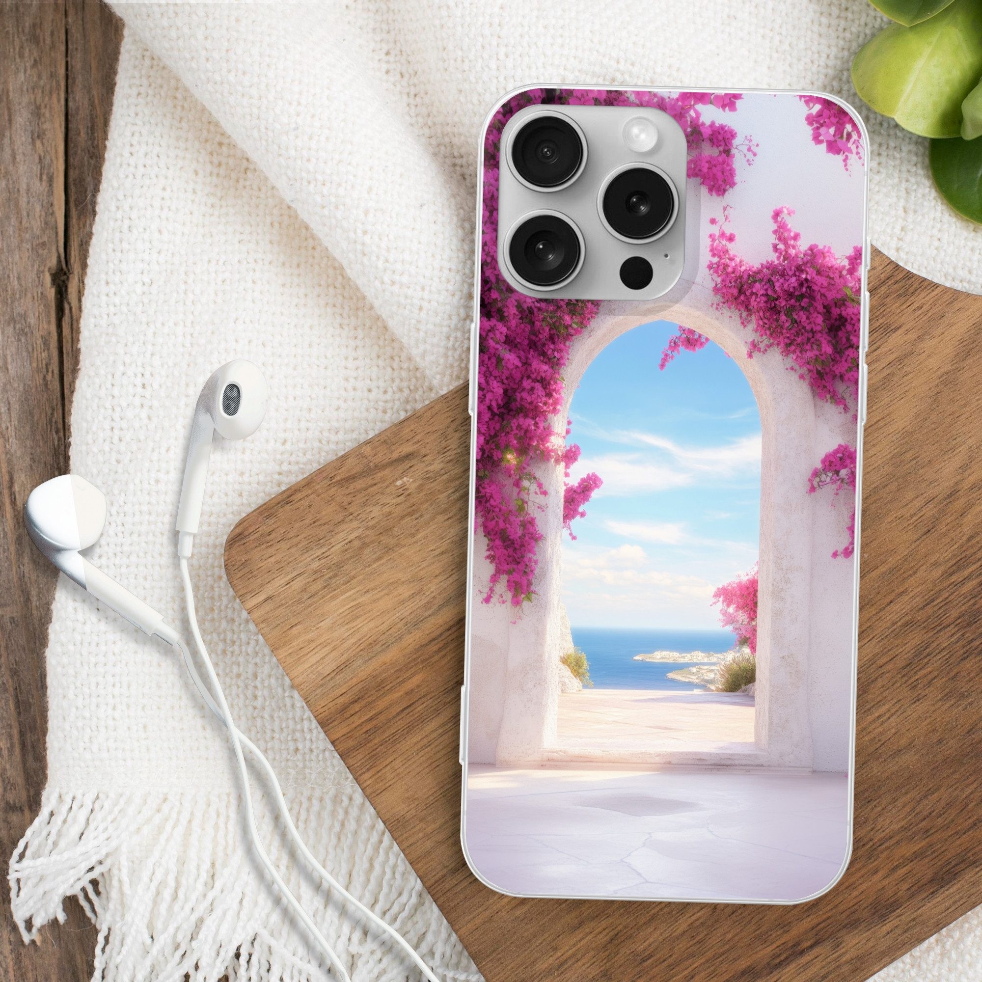 MuchoWow Handyhülle für Apple iPhone 16 Pro Max Meer - Rosa - Blumen - Tor, Smartphone-Bumper, Print, Handy Schutzhülle Dünn