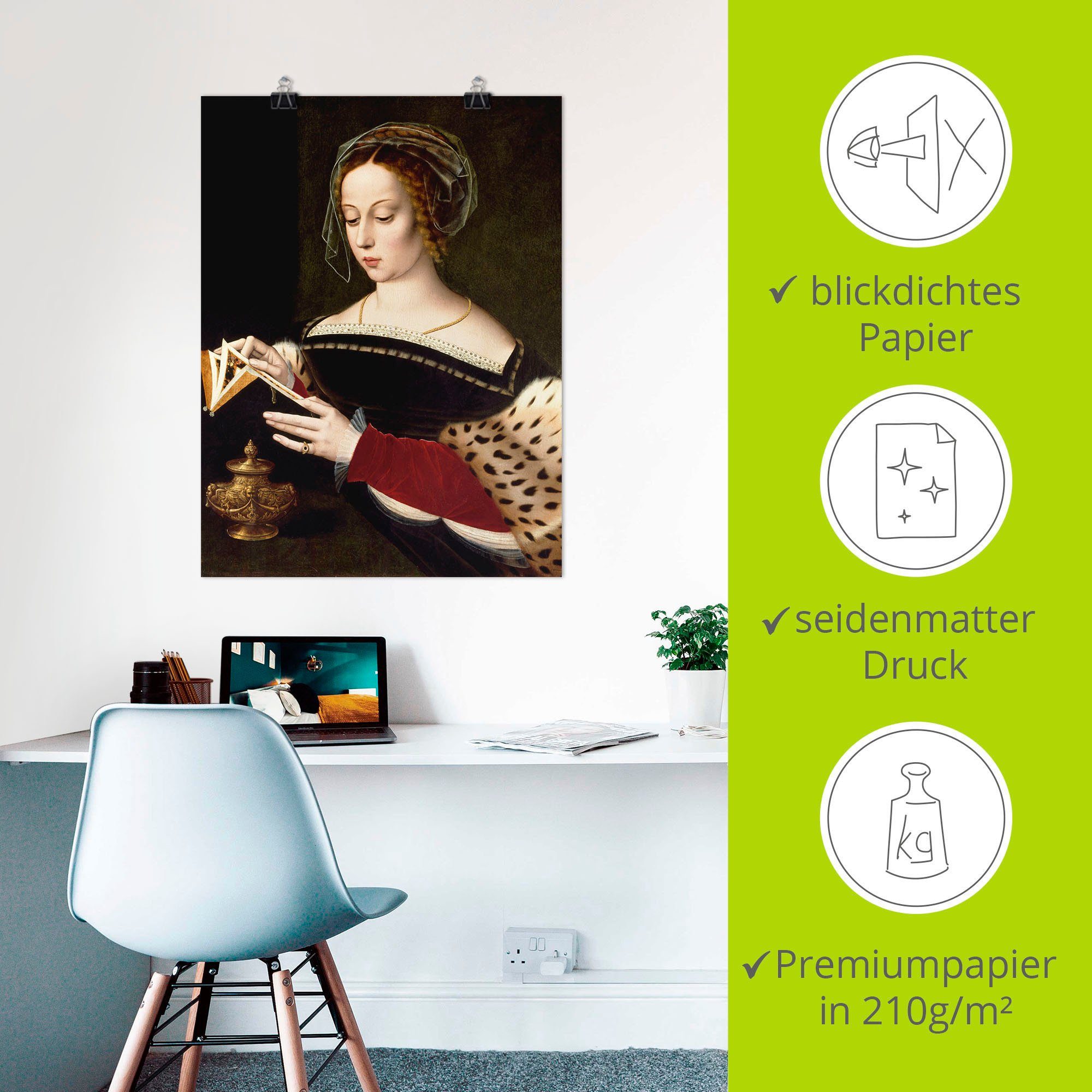 Artland Wandbild Die lesende Maria St), Leinwandbild, Portrait als in Poster oder Magdalena, Alubild, (1 Größen versch. Wandaufkleber