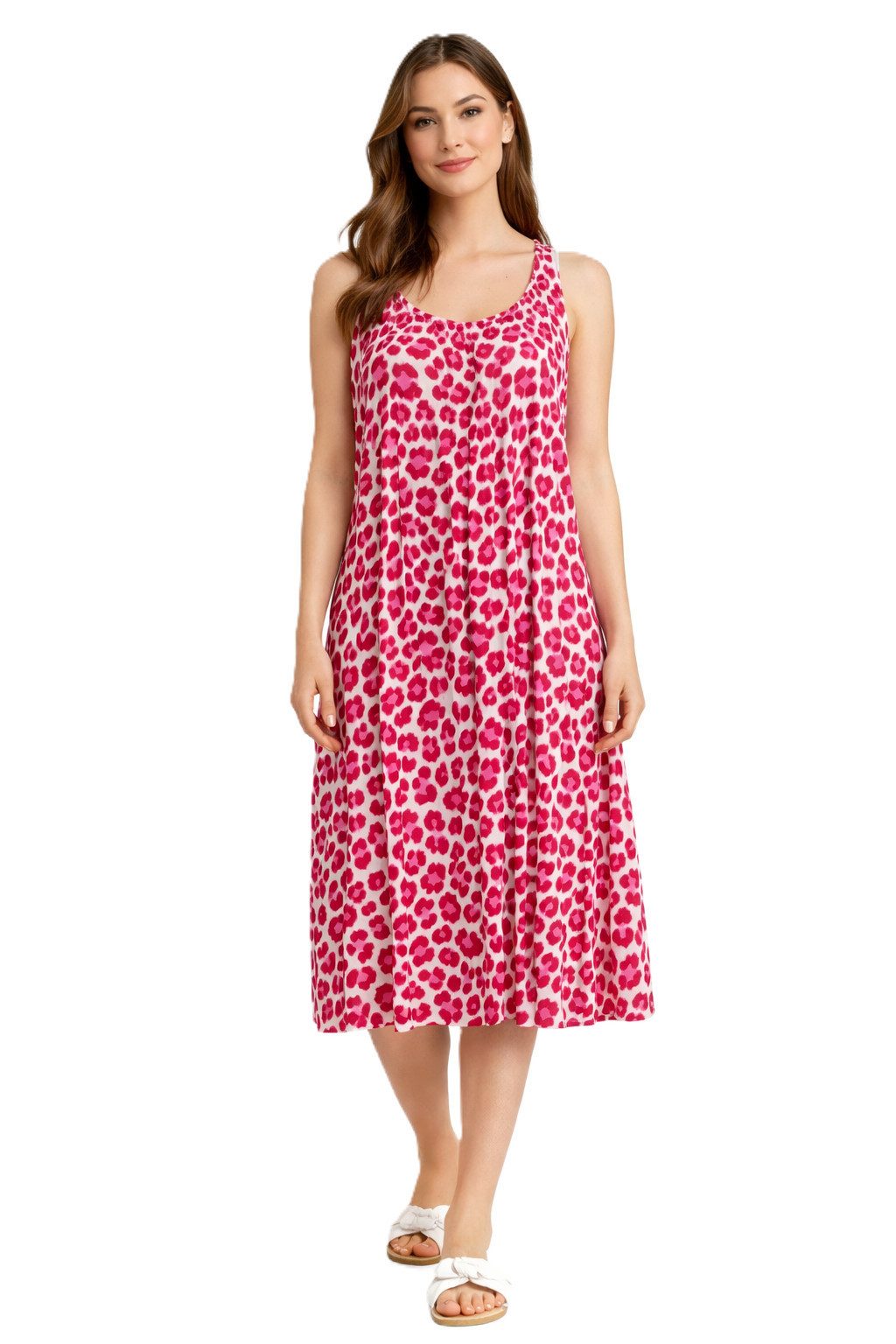 ITALY VIBES Sommerkleid - Kleid Damen - pinker Leo Print - Maxikleid - Animal - Viskosekleid ONE SIZE / passend für Größe S - L