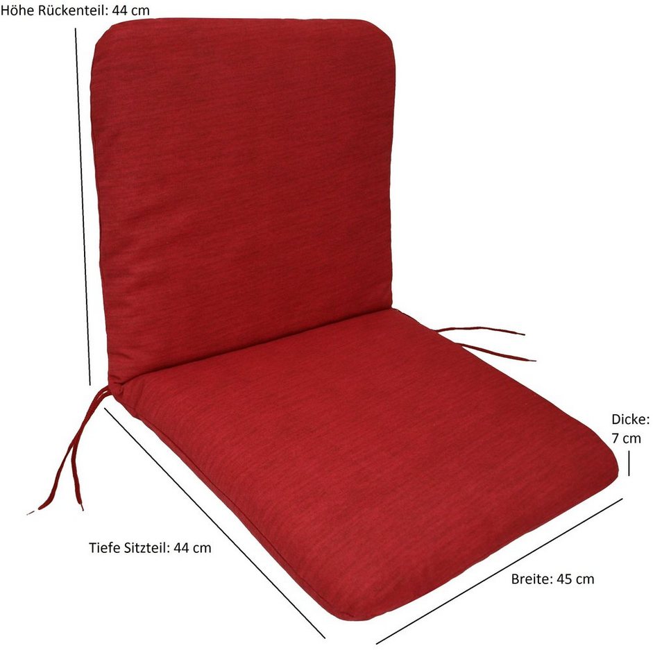 DEGAMO Sesselauflage TACOMA, (1 St), 45x88cm, rot unifarben