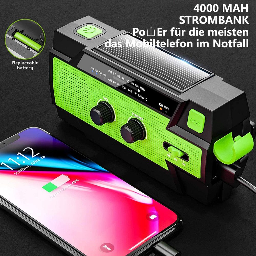 GelldG Solar Radio,AM/FM Kurbelradio Tragbar 4000mAh Notfallradio USB (DAB) mit Digitalradio