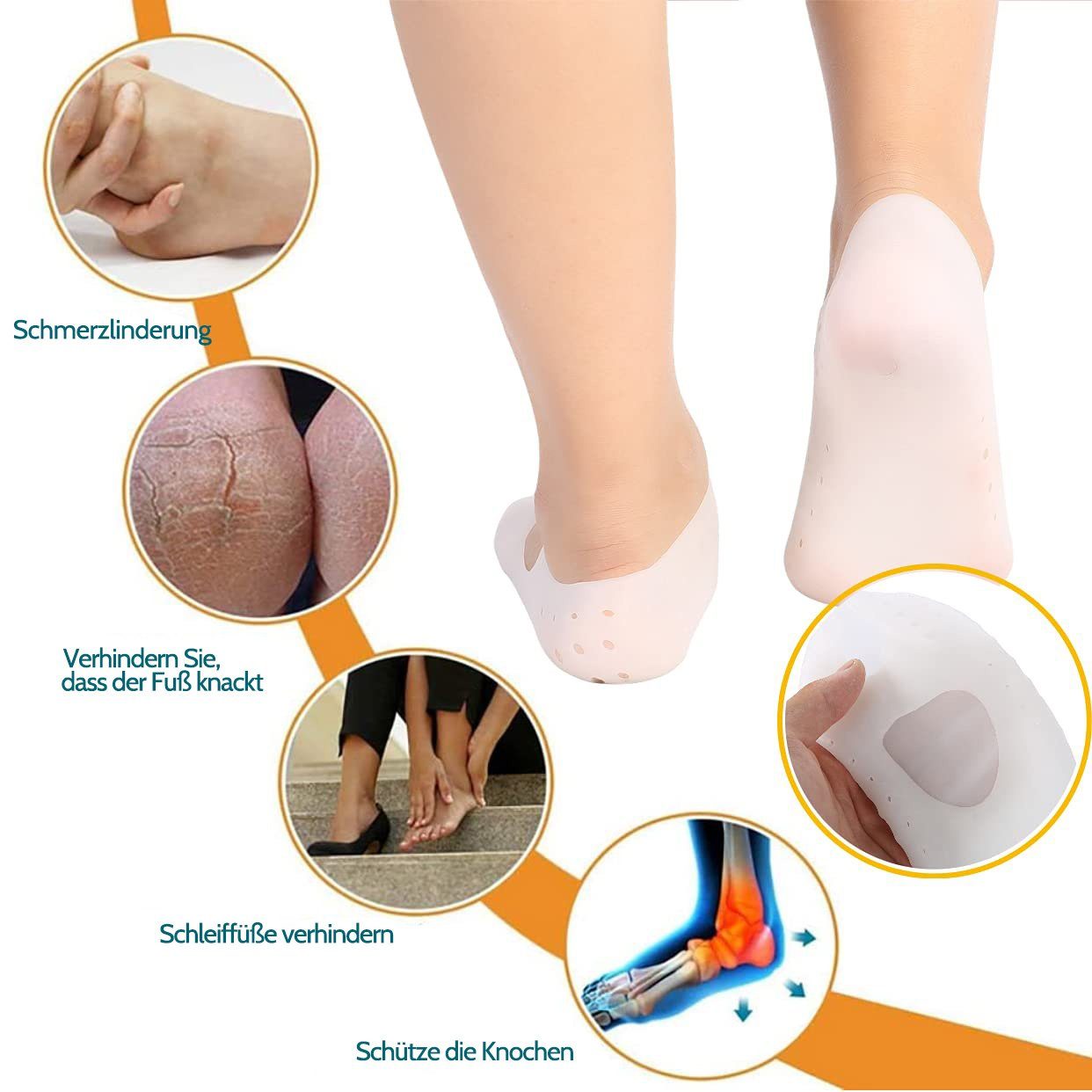 COOL-i ® Funktionssocken Feuchtigkeitsspendende Silikon-Fußsocken – 1 Paar weiche Anti-Riss-Socken zur Pflege trockener & rissiger Fußhaut