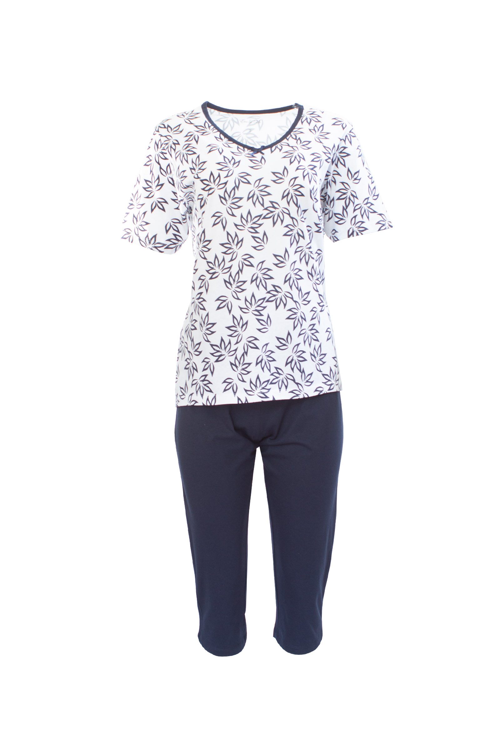 Era&Me Pyjama Era & Me Damen Pyjama Capri (2 tlg., Schlafanzughose + Schlafshirt) Reine Baumwolle