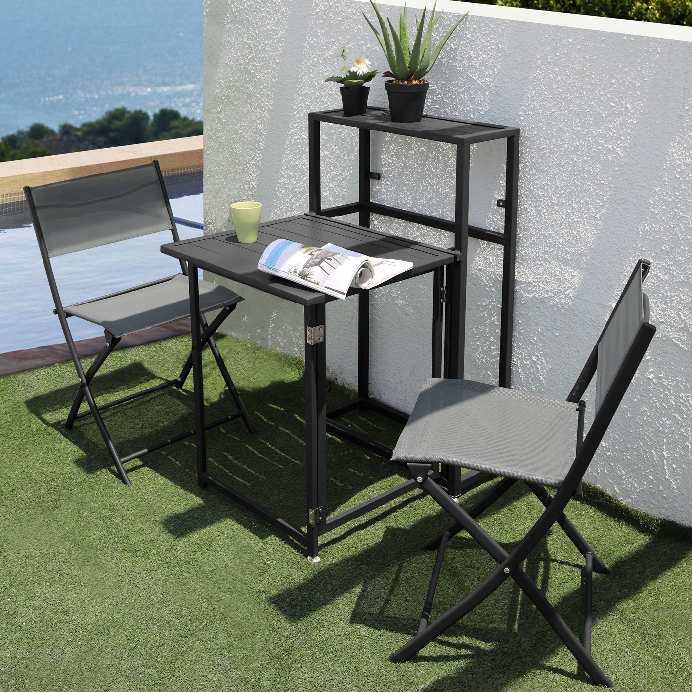 SVITA Balkonset BalkonSet, (Platzsparendes Set, Ausklappbarer Tisch