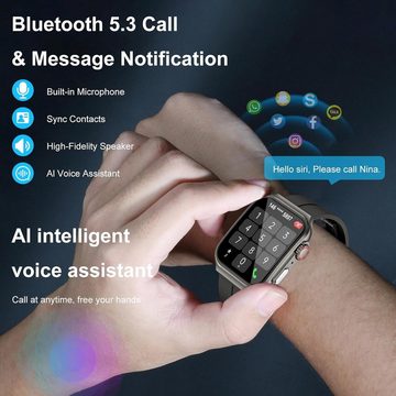 Marsyu Smartwatch (1,96 Zoll, Android, iOS), Telefonfunktion SpO2 Herzfrequenz Körpertemperaturmessung, Sportmodi