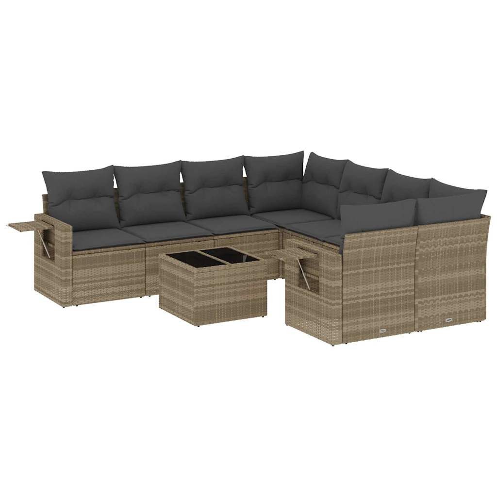 vidaXL Gartenlounge-Set 9-tlg. Garten-Sofagarnitur mit Kissen Hellgrau Poly Rattan, (1-tlg)