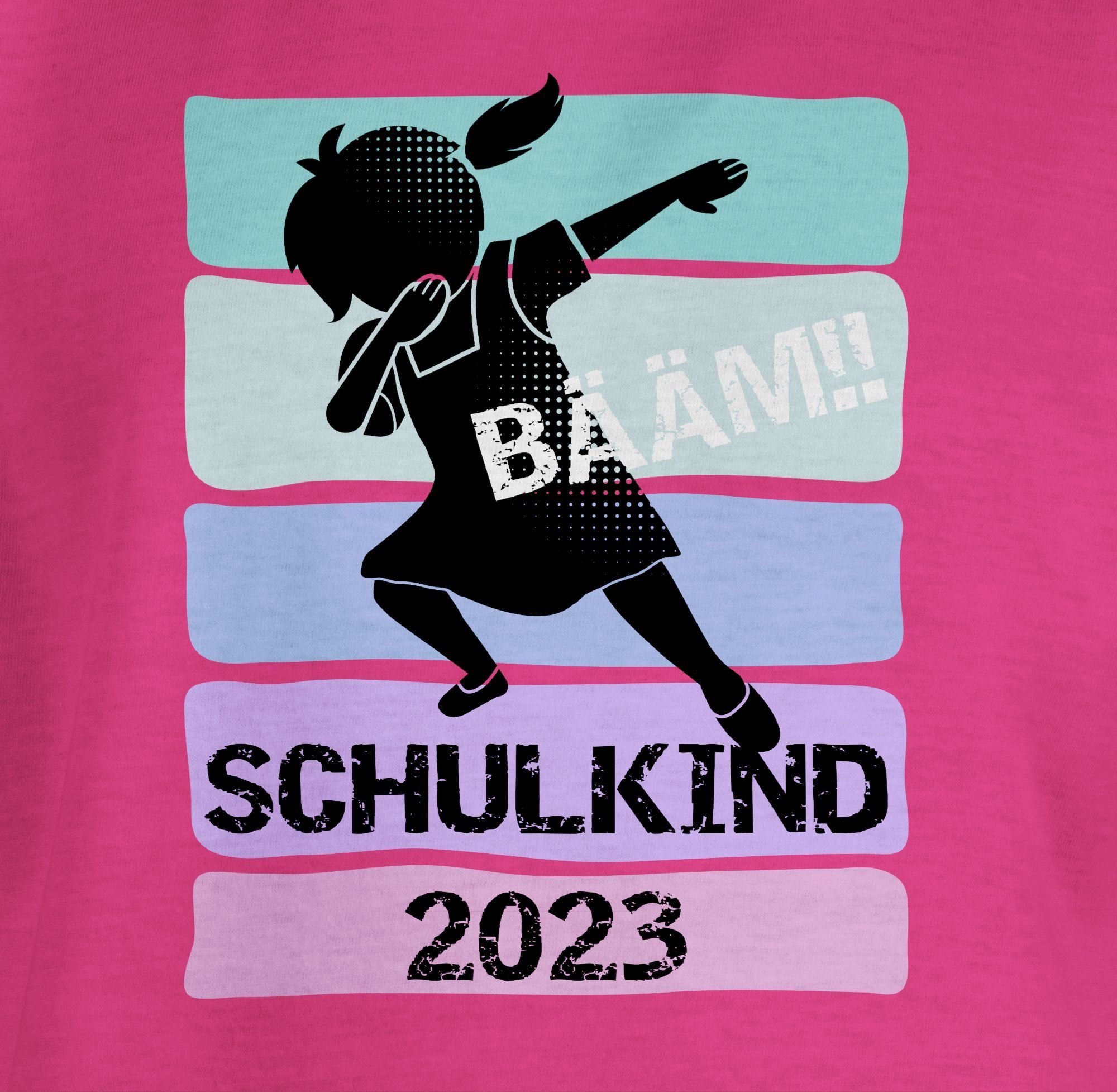 Shirtracer T-Shirt Bääm!! Schulkind Mädchen Einschulung 2023 02 Fuchsia Mädchen