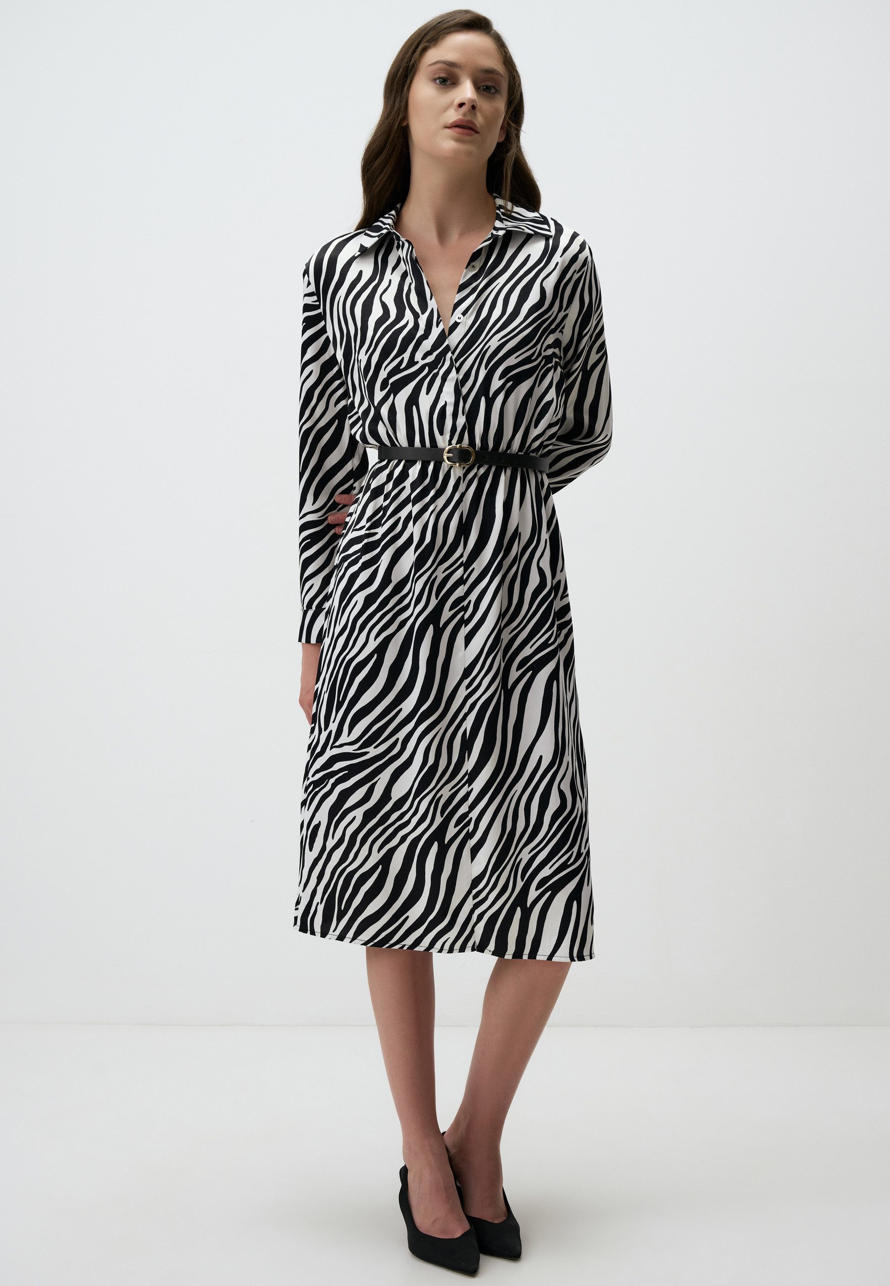 Jimmy Key Shirtkleid Zebra-Muster Gürtel Hemd günstig online kaufen