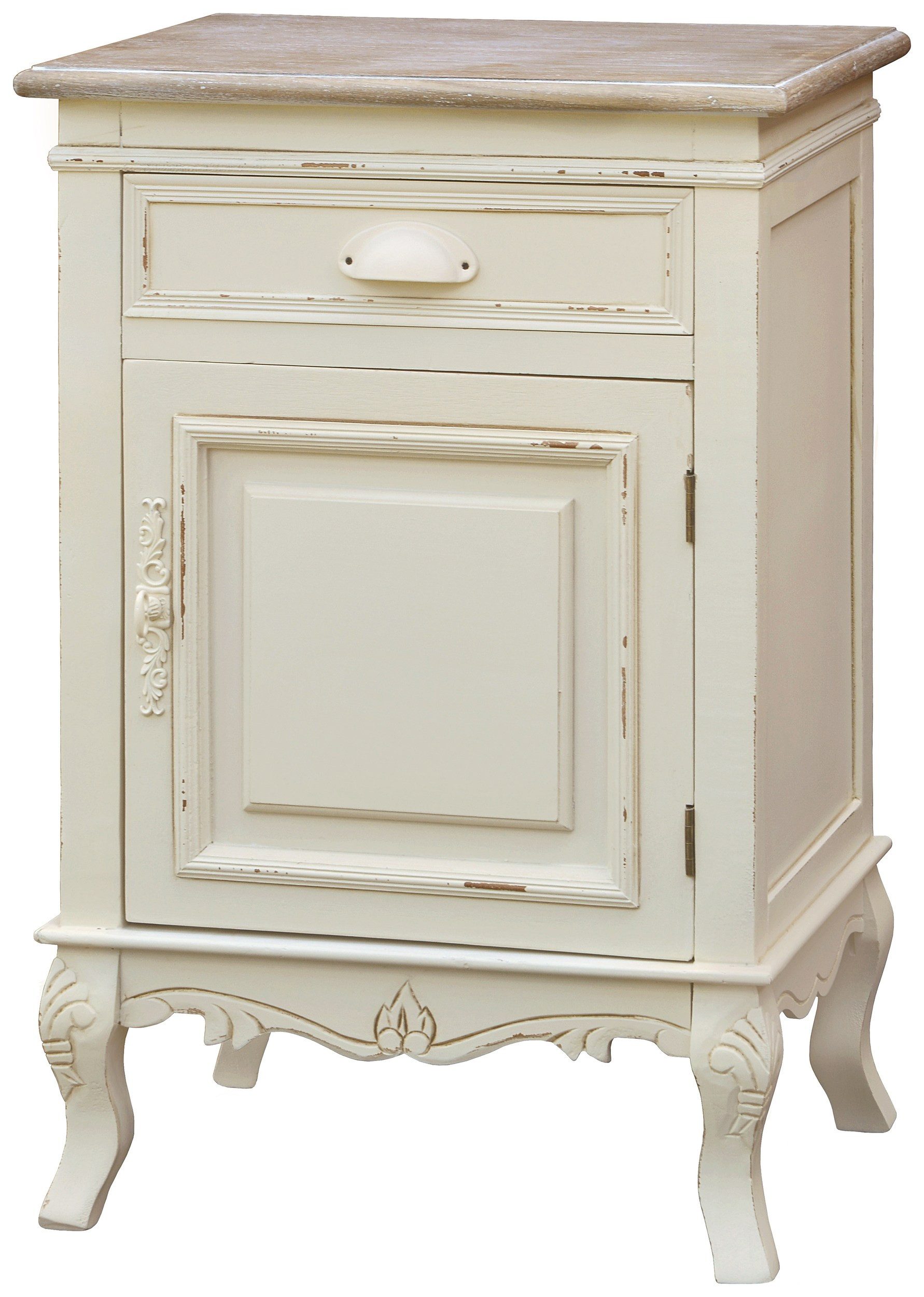 99rooms Nachttisch Rimini Pappel Creme (Nachtkommode, Nachttischschrank), rechteckig, mit Schublade und Fach, Landhausstil