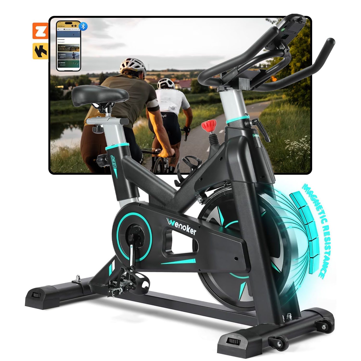 Wenoker Heimtrainer Magnetwiderstand Heimtrainer Fahrrad, LCD-Monitor&Flüsterleise (Spar-Set, 1x Anleitung, 1x Werkzeugset, 1x Heimtrainer), Magnetwiderstand, App-Anbindung, schweres Schwungrad, LCD-Monitor