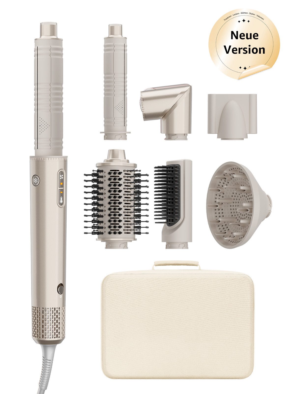 MCURO Multihaarstyler 7-in-1 Haarstyling Set Warmluftbürste 110000 U/min Ionen Haartrockner, 1400W, Lockenstab Auto-Wrap,Glätteisen, Föhn mit Diffusor,mit Reisebox