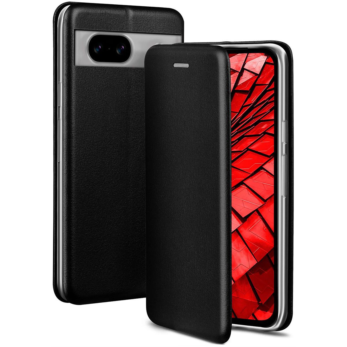 ONEFLOW Handyhülle für Google Pixel 8a Premium Hülle Business Cover Schwarz 6,1 Zoll, 360 Grad Schutzhülle Flip Case Etui Klapphülle Dünn Leder Handy Tasche