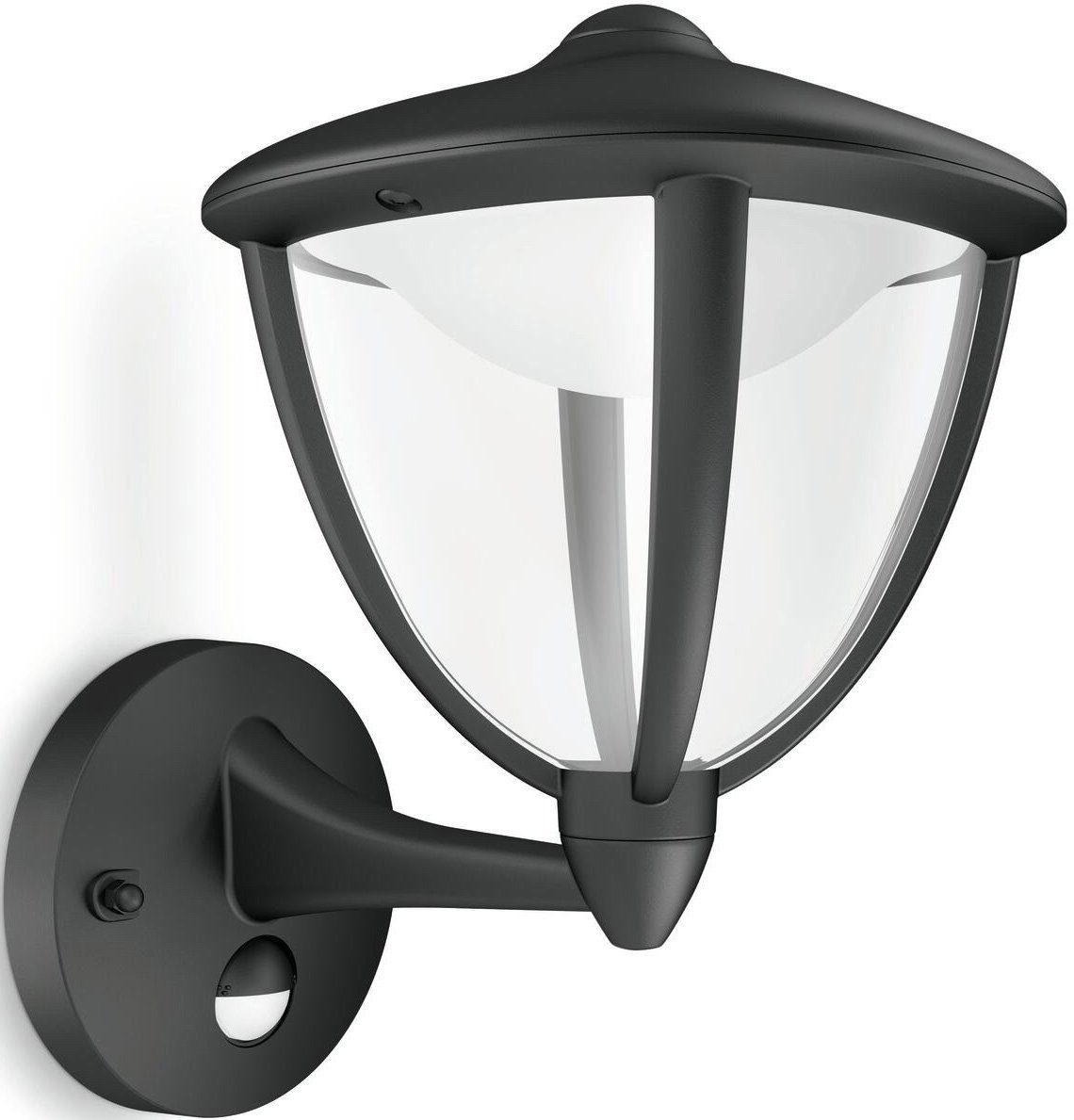 Philips Wandleuchte fest Robin, LED Wandleuchte Bewegmelder integriert, Schwarz 430lm myGarden LED Bewegungsmelder, Warmweiß, IR