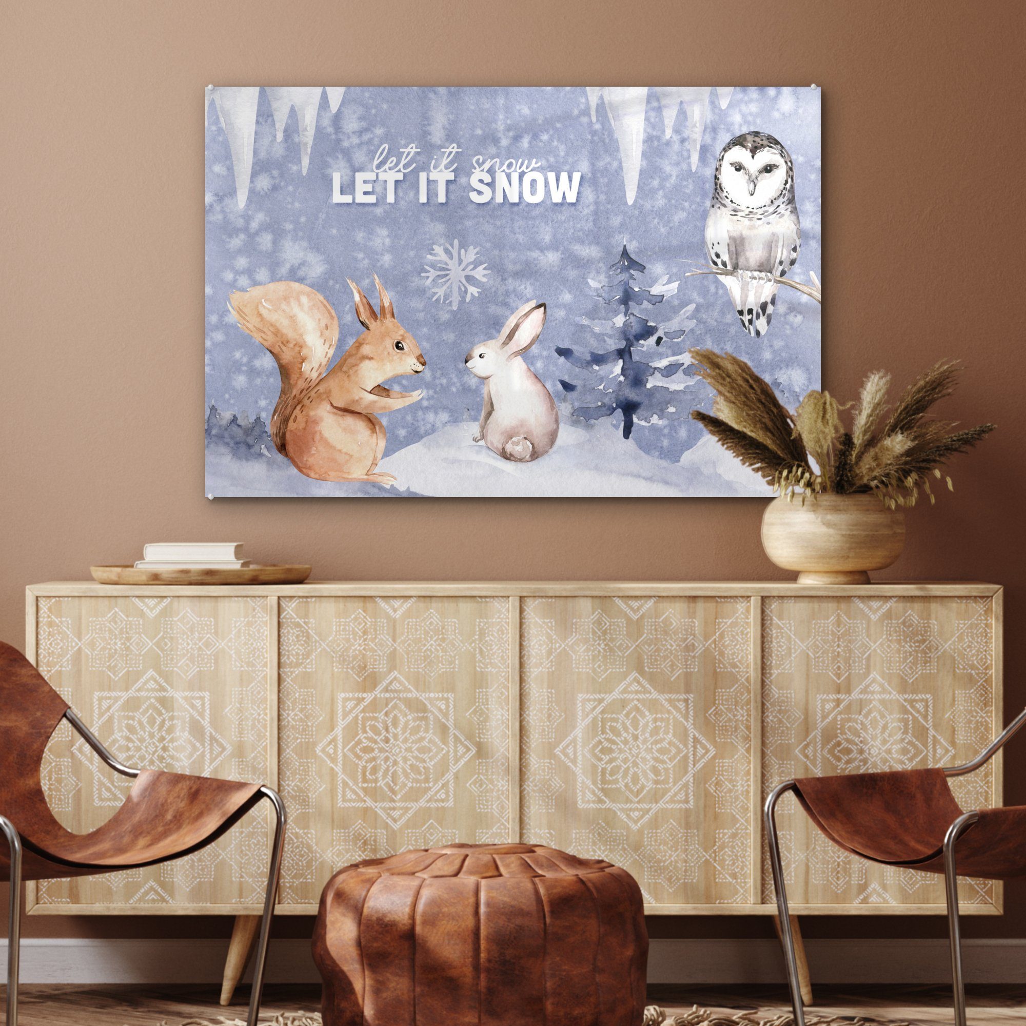 MuchoWow Acrylglasbild Winter - & - Wohnzimmer Acrylglasbilder (1 Eichhörnchen, Schlafzimmer Schnee St)
