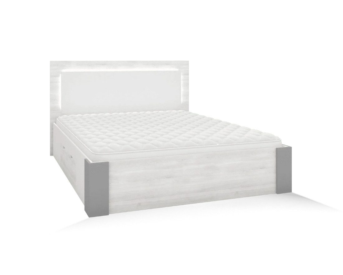 Deine Möbel 24 Schlafzimmer-Set HEAVEN II Komplettschlafzimmer Kleiderschrank 230 cm breit, (Drehtürenschrank Kleiderschrank mit Spiegeltüren Kommode 2x Nachttisch Doppelbett 160x200 inkl. Lattenrost und LED-Beleuchtung, 5-tlg., Set), mit LED-Beleuchtung Matratze optional