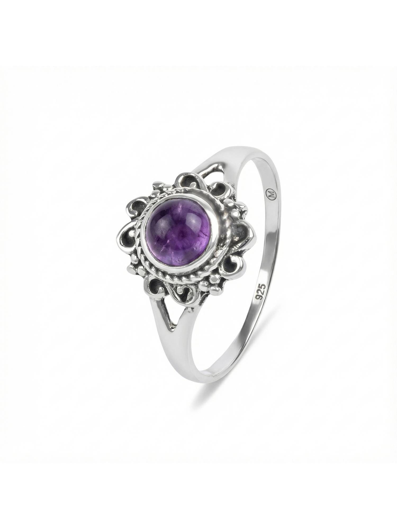 mantraroma Silberring CARINO aus 925 Silber mit Amethyst (Ring mit Schmuckbeutel), Damenring aus 925er Silber